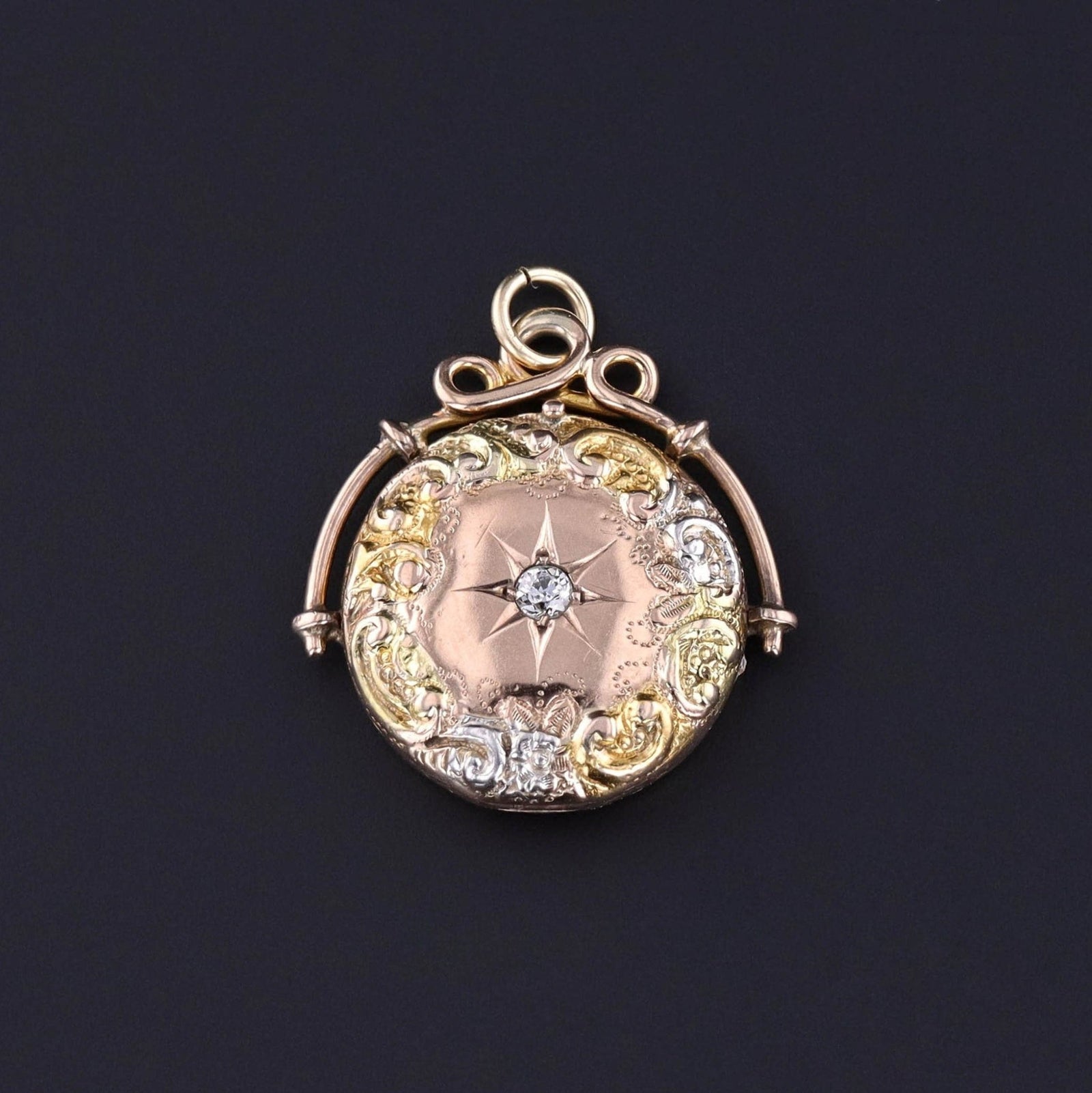 Antique Diamond Locket of Tri - Color Gold - Trademark Antiques