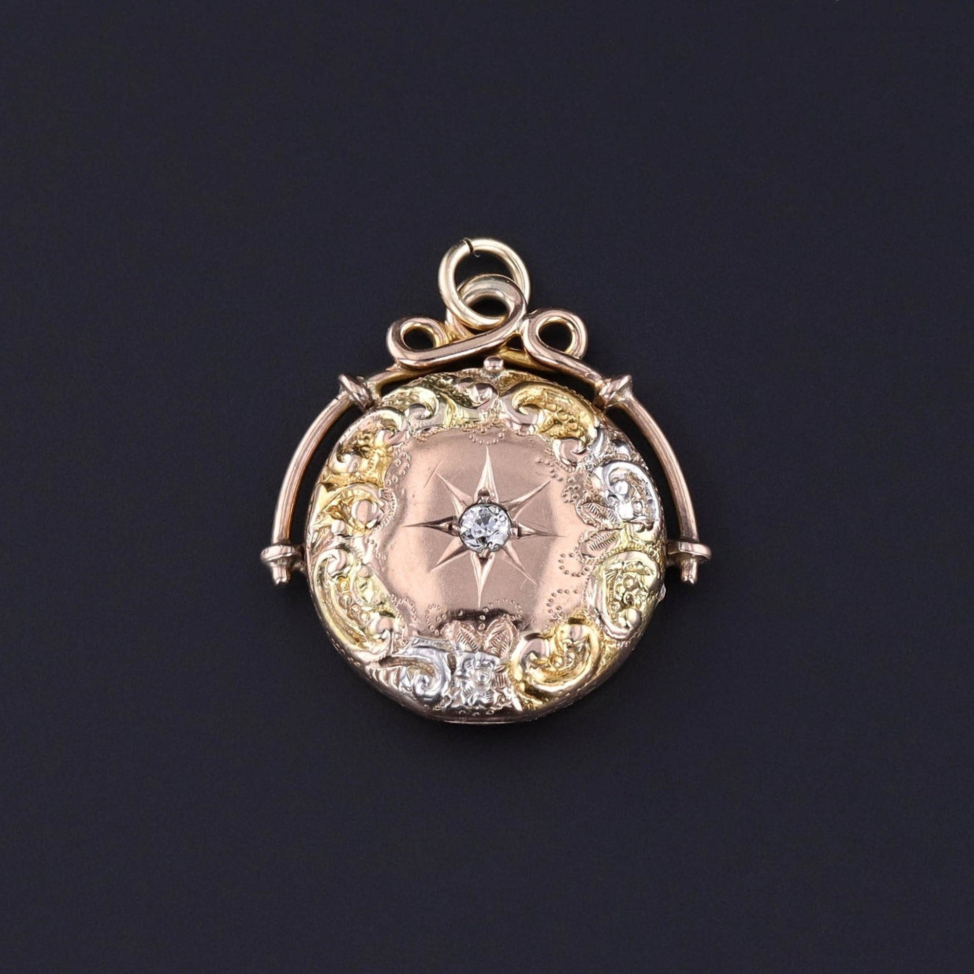 Antique Diamond Locket of Tri - Color Gold - Trademark Antiques