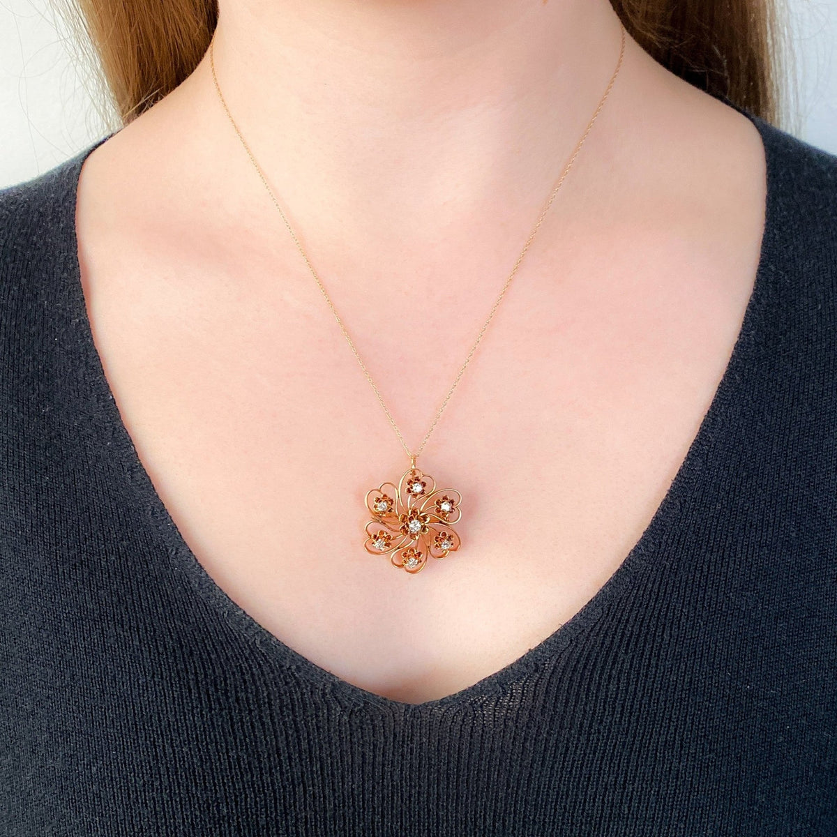 Antique Diamond Pendant Brooch of 14k Gold - Trademark Antiques