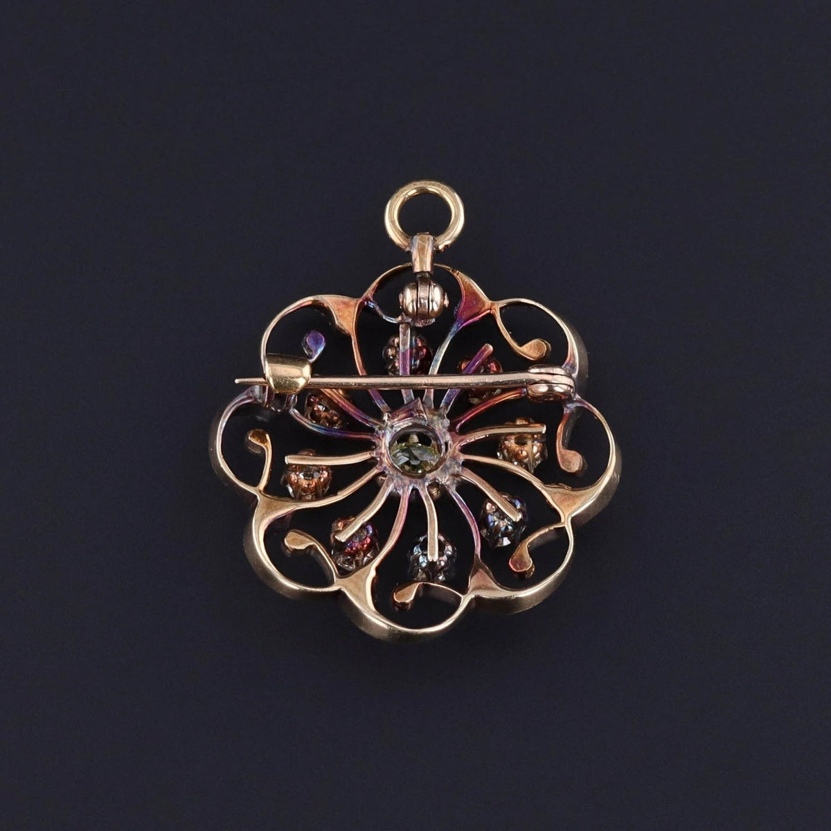 Antique Diamond Pendant Brooch of 14k Gold - Trademark Antiques