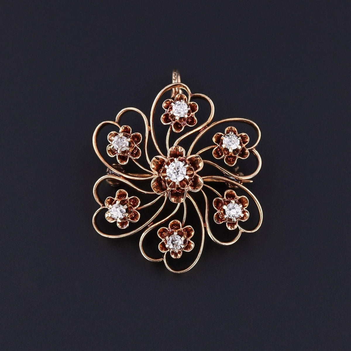 Antique Diamond Pendant Brooch of 14k Gold - Trademark Antiques