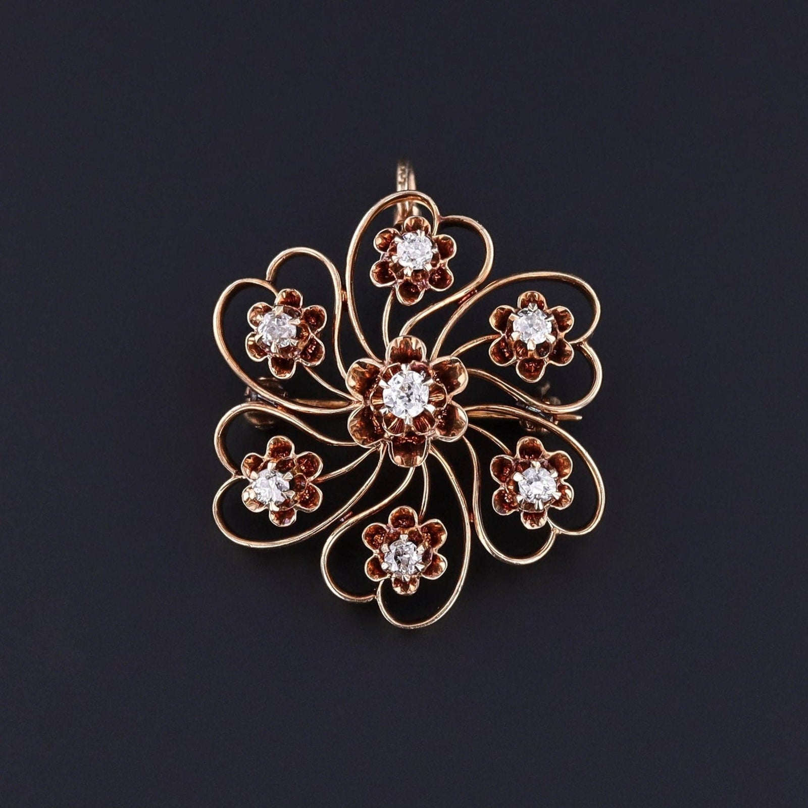 Antique Diamond Pendant Brooch of 14k Gold - Trademark Antiques