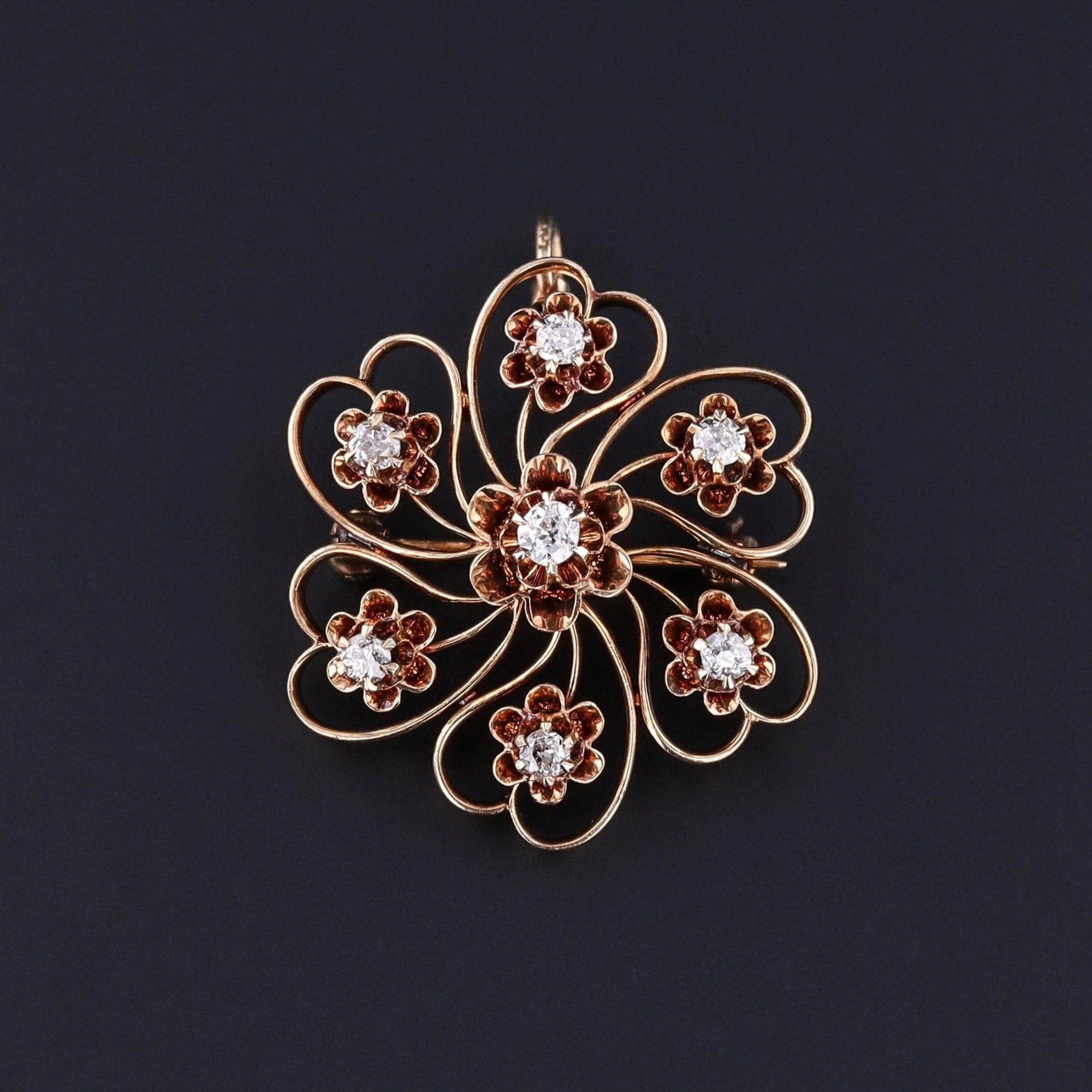Antique Diamond Pendant Brooch of 14k Gold - Trademark Antiques