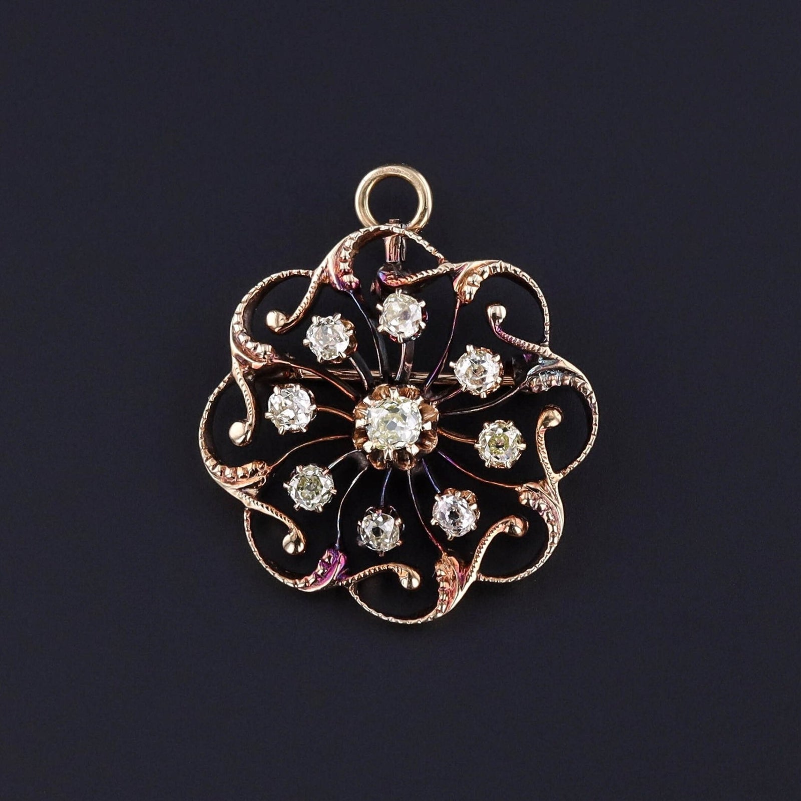 Antique Diamond Pendant Brooch of 14k Gold - Trademark Antiques
