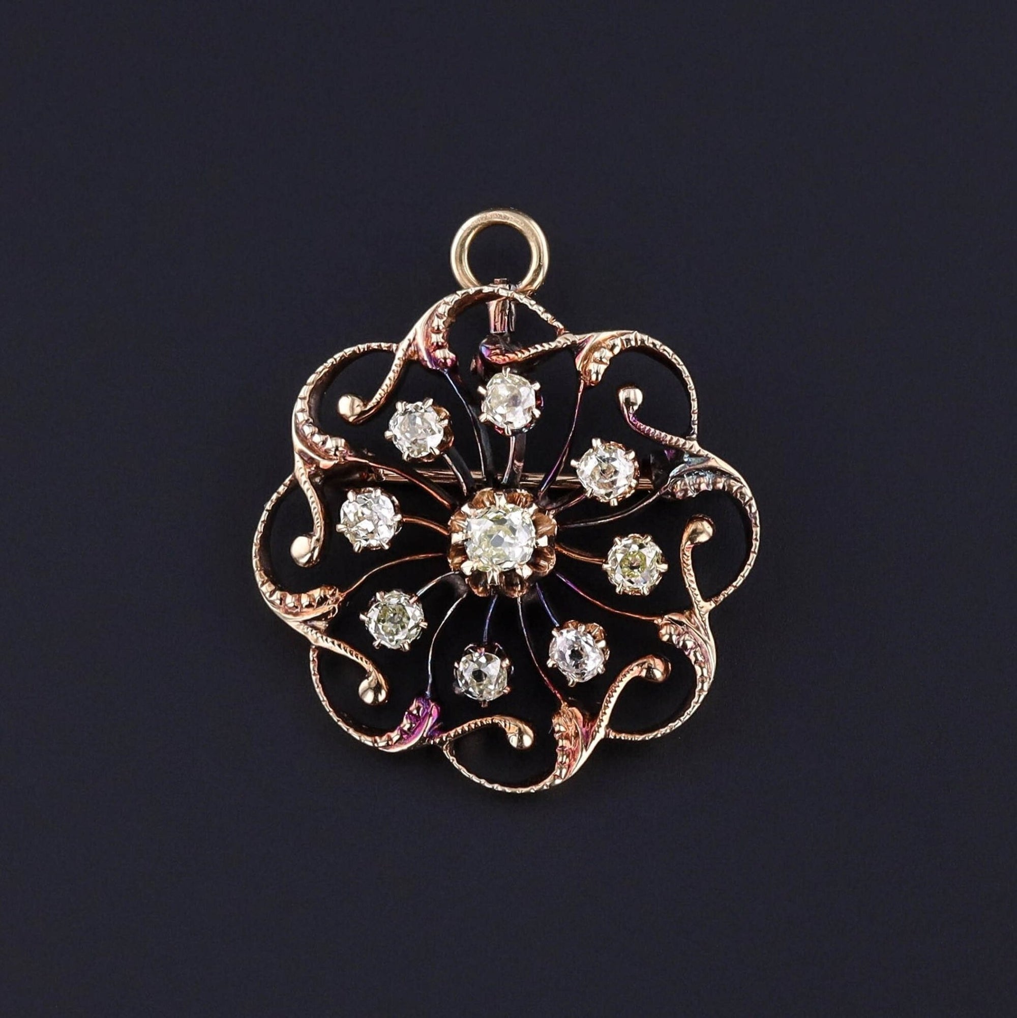 Antique Diamond Pendant Brooch of 14k Gold - Trademark Antiques