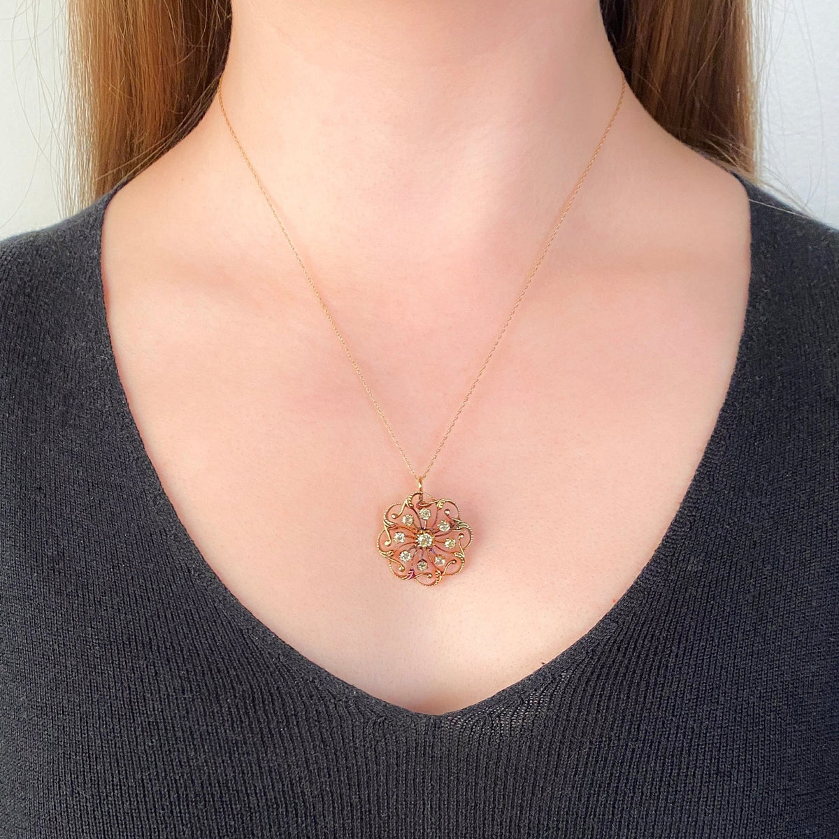 Antique Diamond Pendant Brooch of 14k Gold - Trademark Antiques