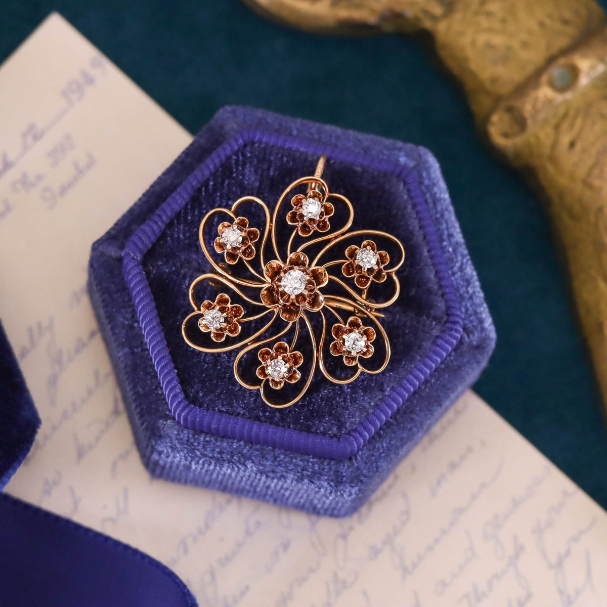 Antique Diamond Pendant Brooch of 14k Gold - Trademark Antiques