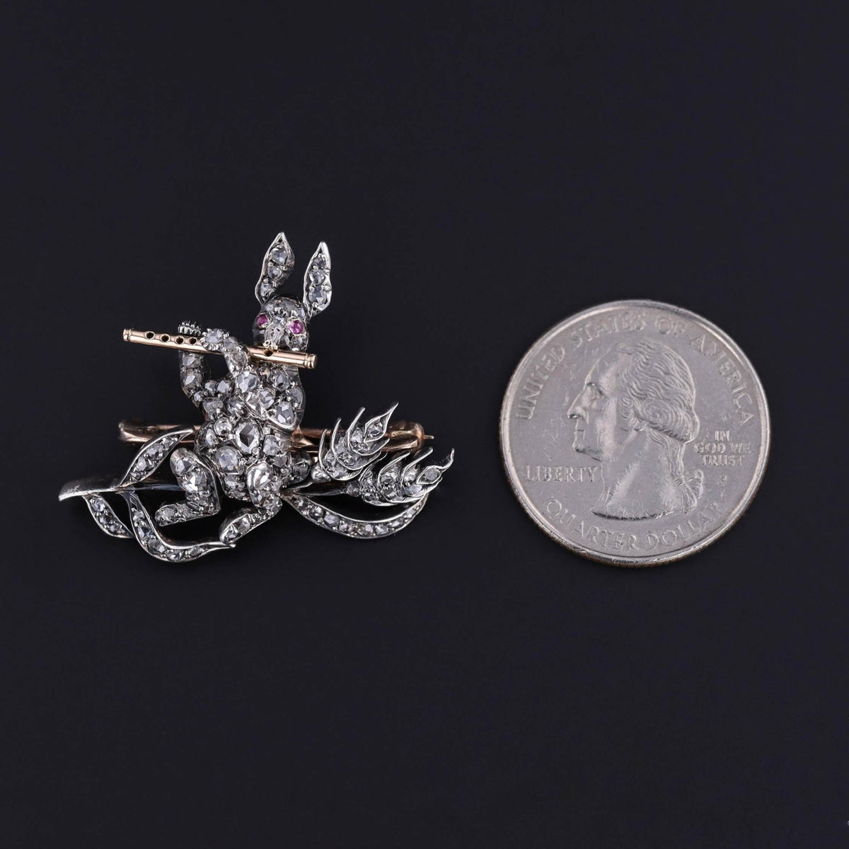 Antique Diamond Rabbit Brooch of Silver &amp; 10k Gold - Trademark Antiques