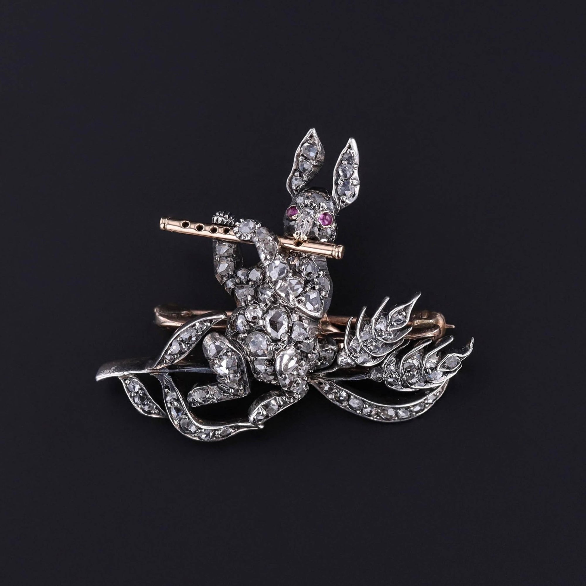 Antique Diamond Rabbit Brooch of Silver & 10k Gold - Trademark Antiques