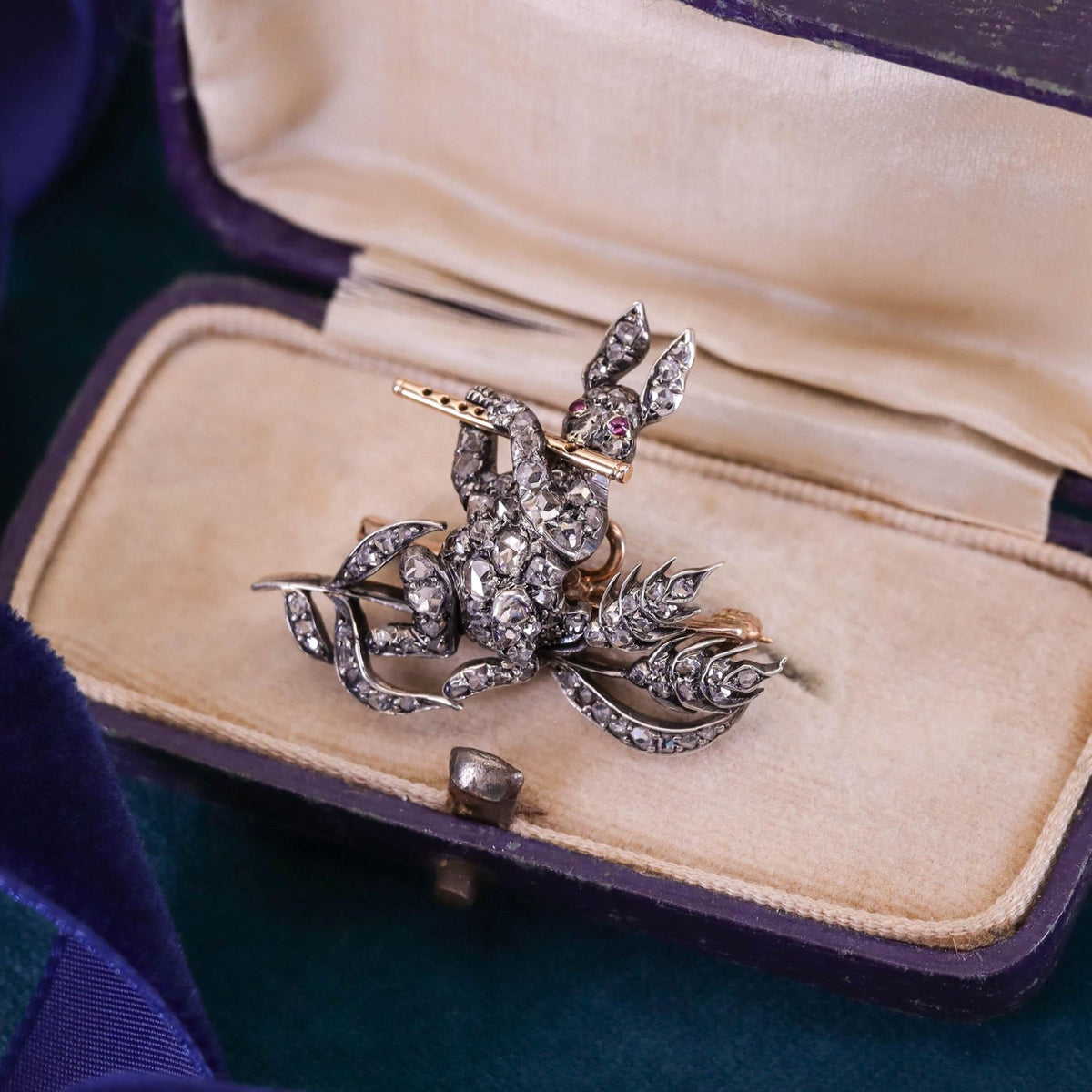 Antique Diamond Rabbit Brooch of Silver &amp; 10k Gold - Trademark Antiques