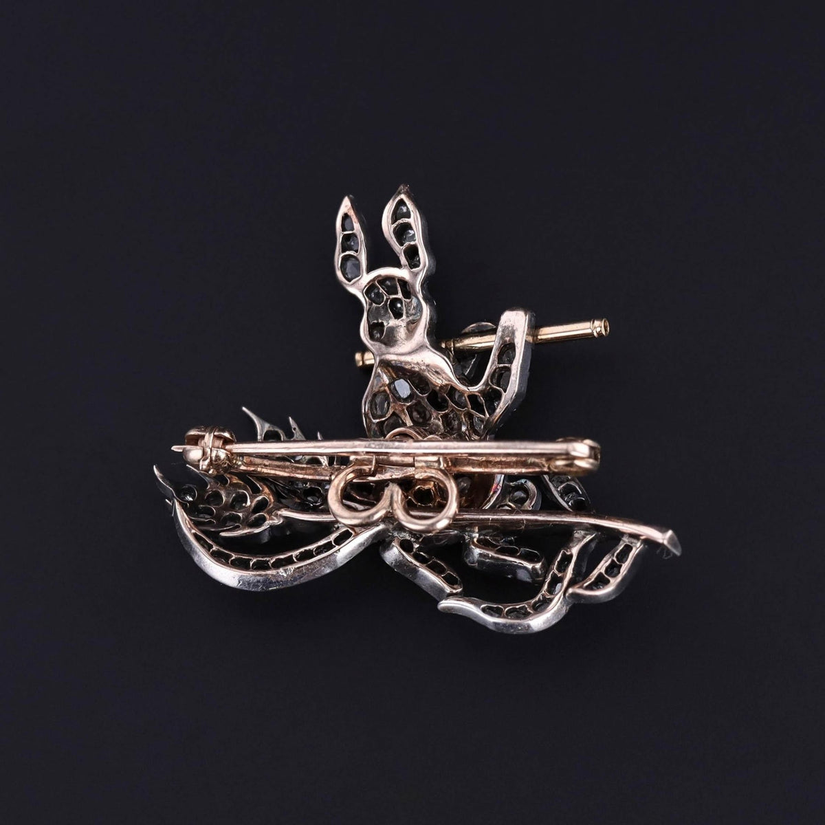 Antique Diamond Rabbit Brooch of Silver &amp; 10k Gold - Trademark Antiques
