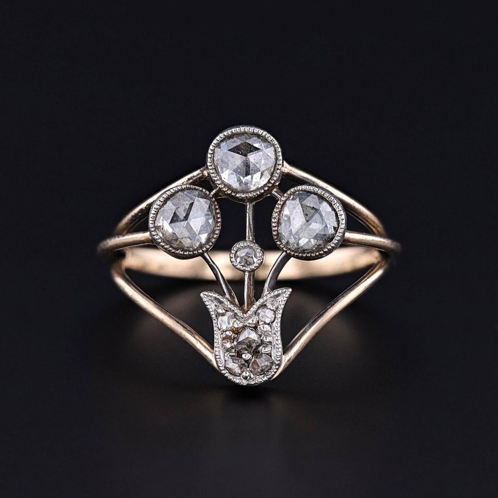 Antique Diamond Ring of Platinum and 14k Gold - Trademark Antiques