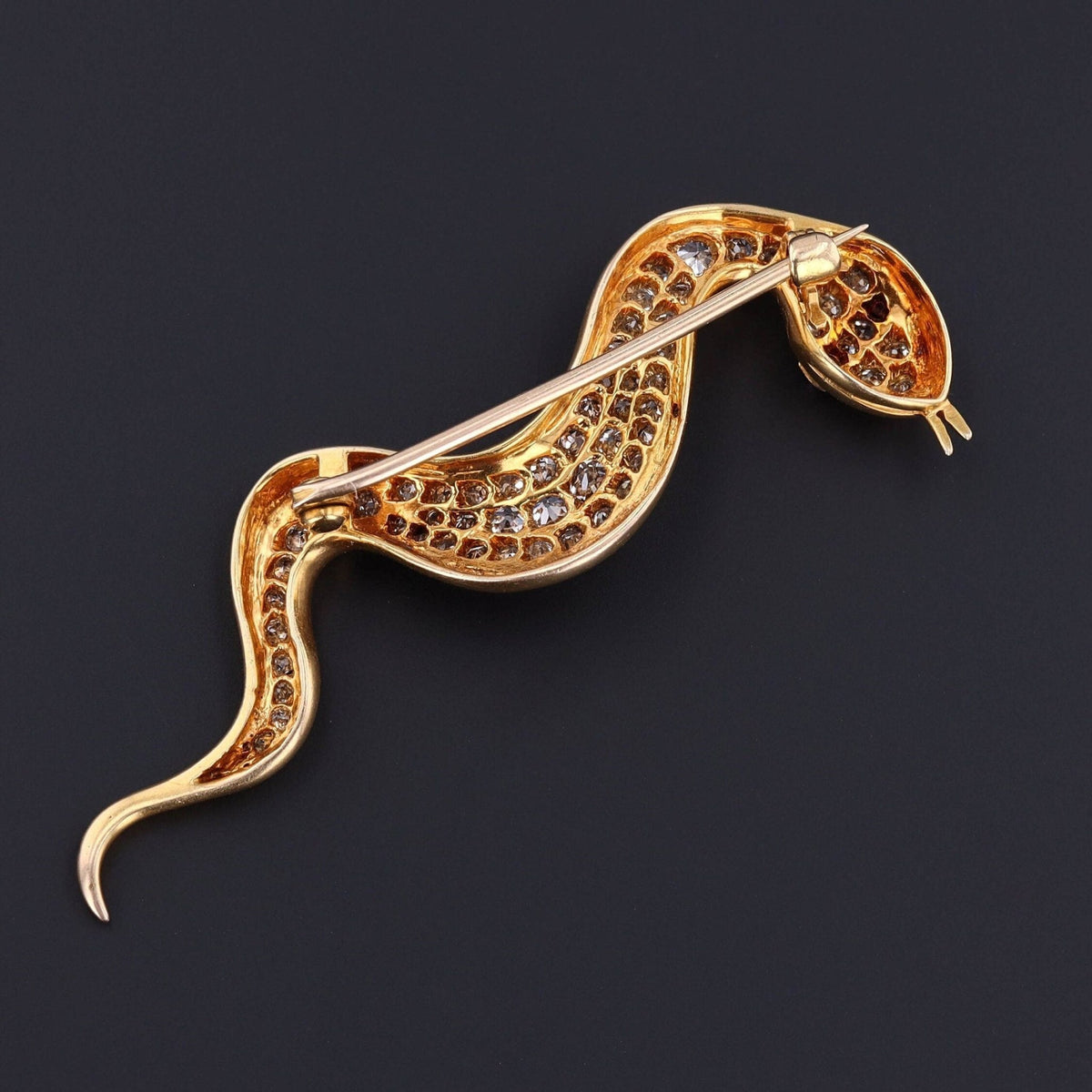 Antique Diamond Snake Brooch of 14k Gold - Trademark Antiques