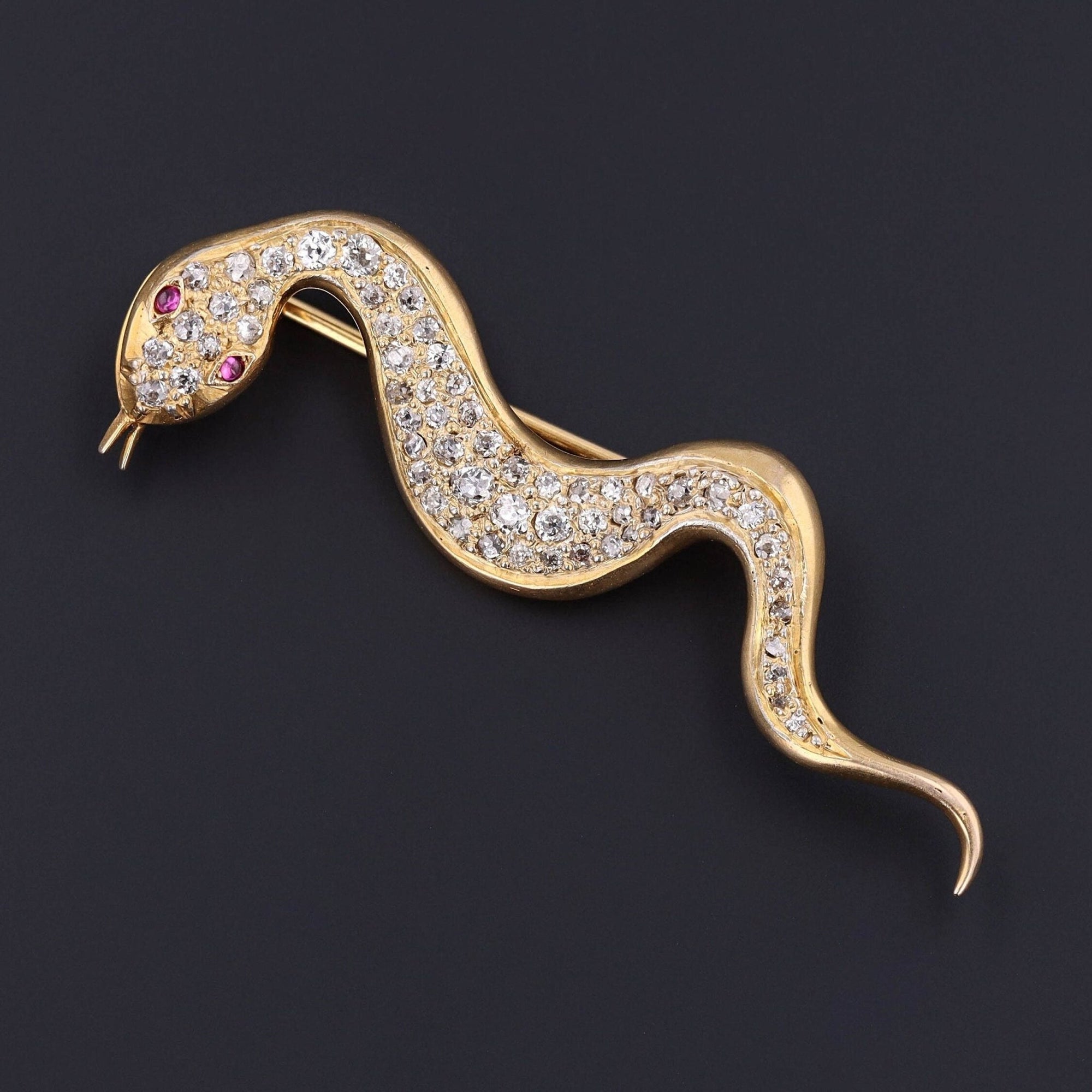 Antique Diamond Snake Brooch of 14k Gold - Trademark Antiques