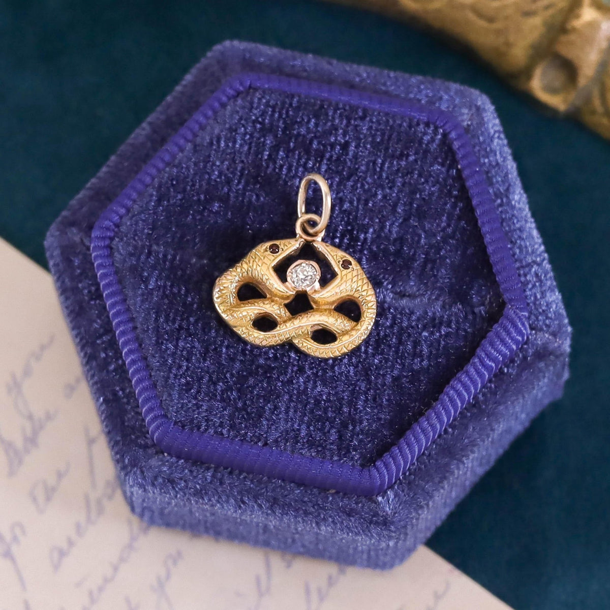 Antique Diamond Snake Charm of 14k Gold - Trademark Antiques