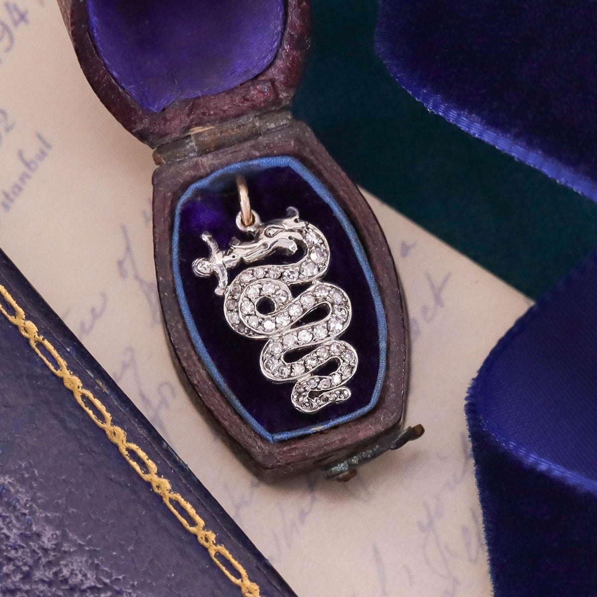 Antique Diamond Snake Charm of Platinum - Trademark Antiques