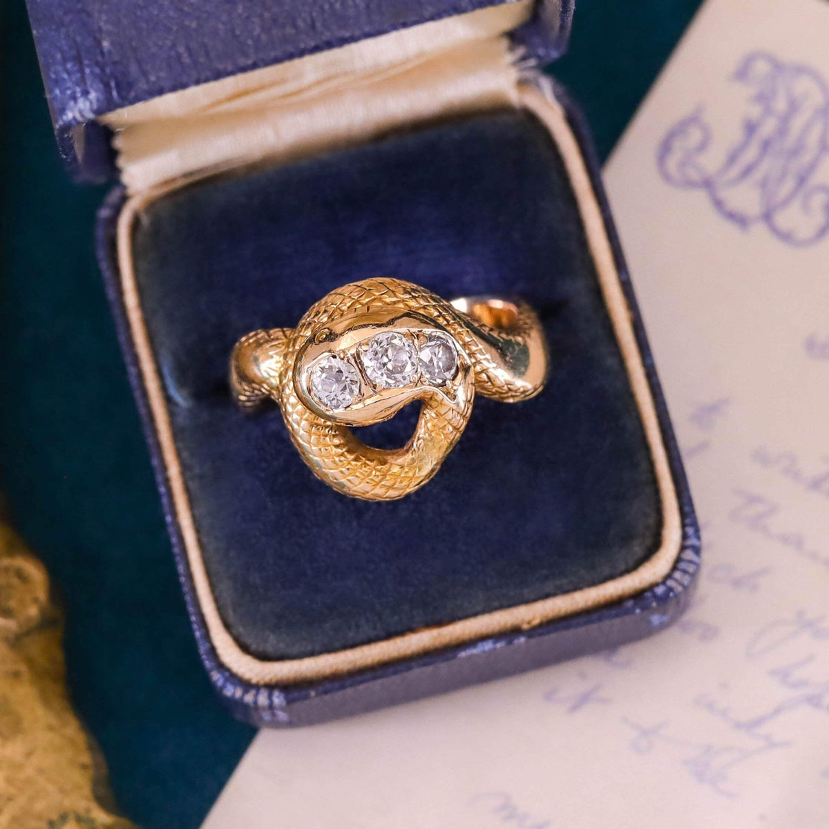 Antique Diamond Snake Ring of 14k Gold - Trademark Antiques