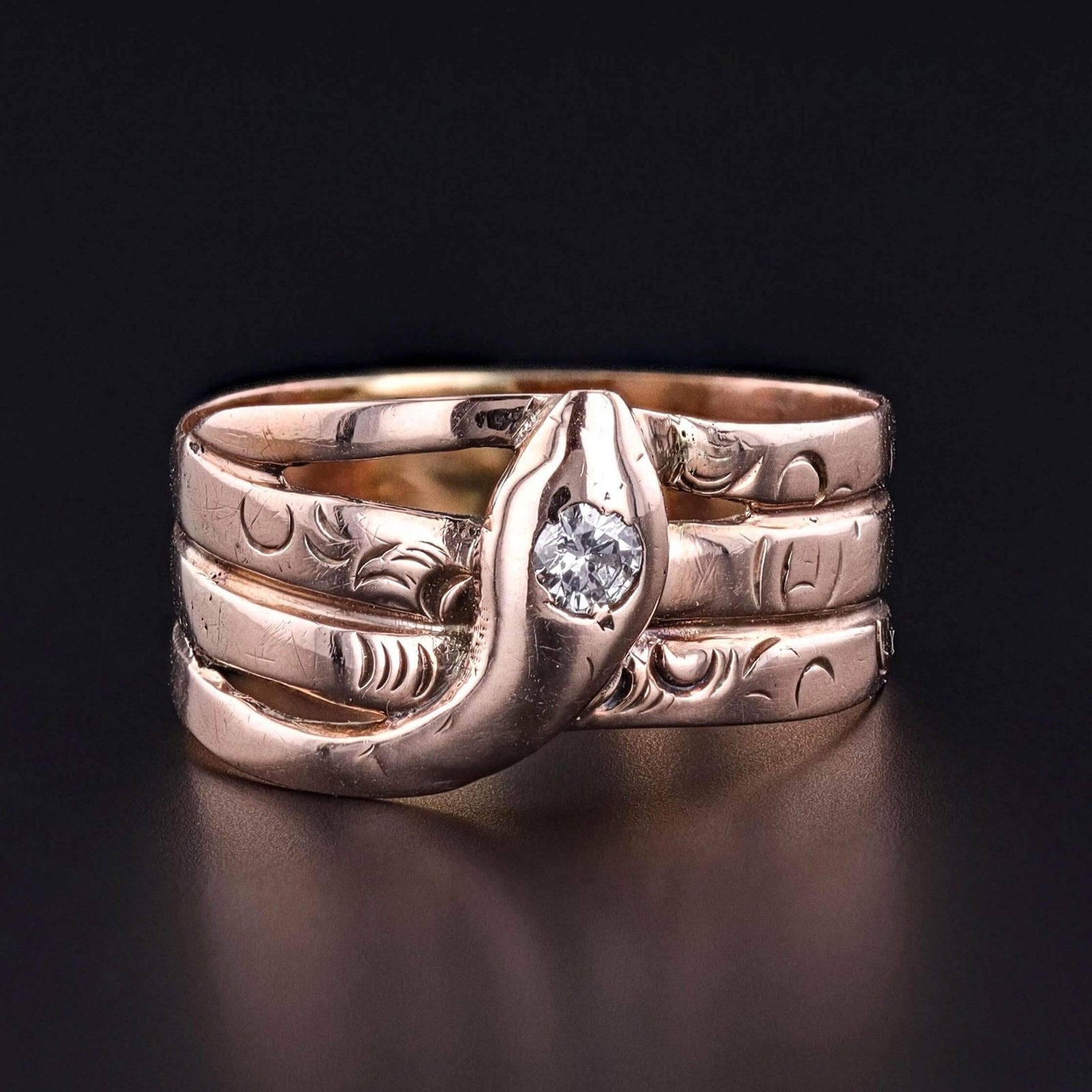 Antique Diamond Snake Ring of 9ct Gold - Trademark Antiques