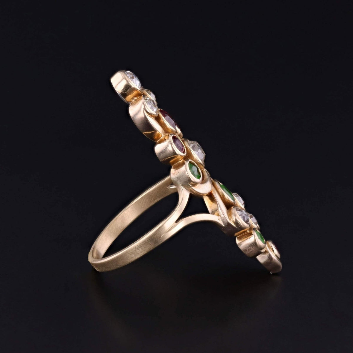 Antique Diamond, Spinel, and Demantoid Garnet Ring of 12k and 14k Gold - Trademark Antiques