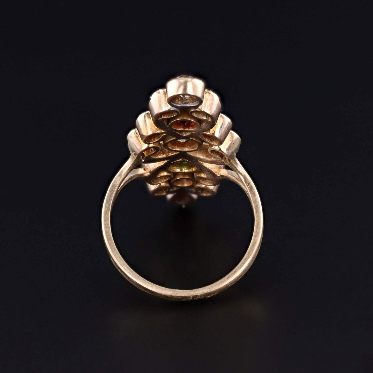 Antique Diamond, Spinel, and Demantoid Garnet Ring of 12k and 14k Gold - Trademark Antiques