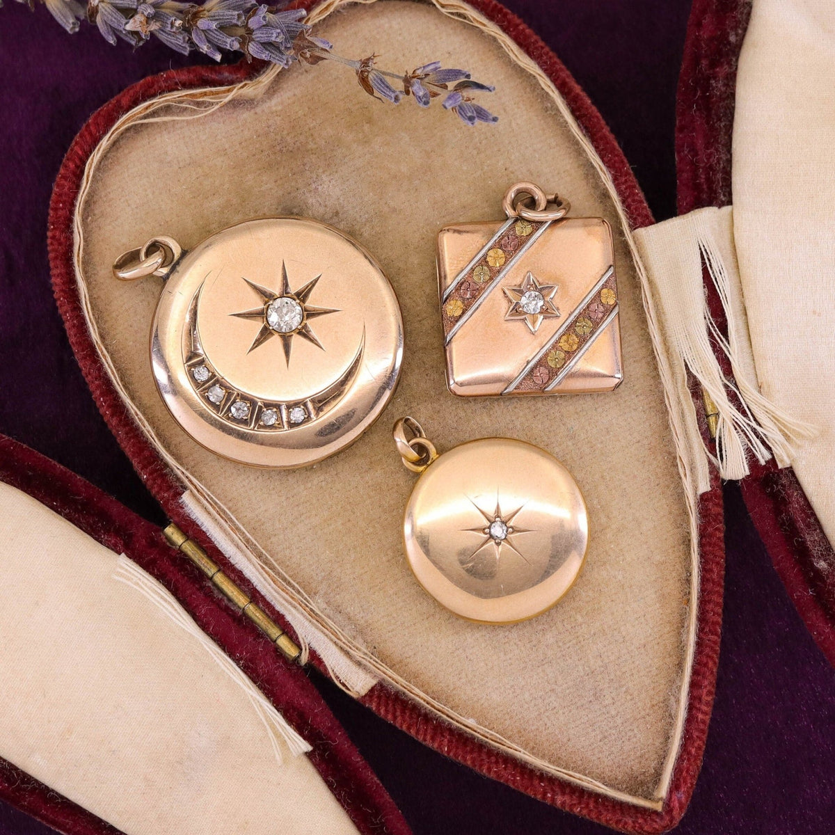 Antique Diamond Star Locket of 10k Gold - Trademark Antiques