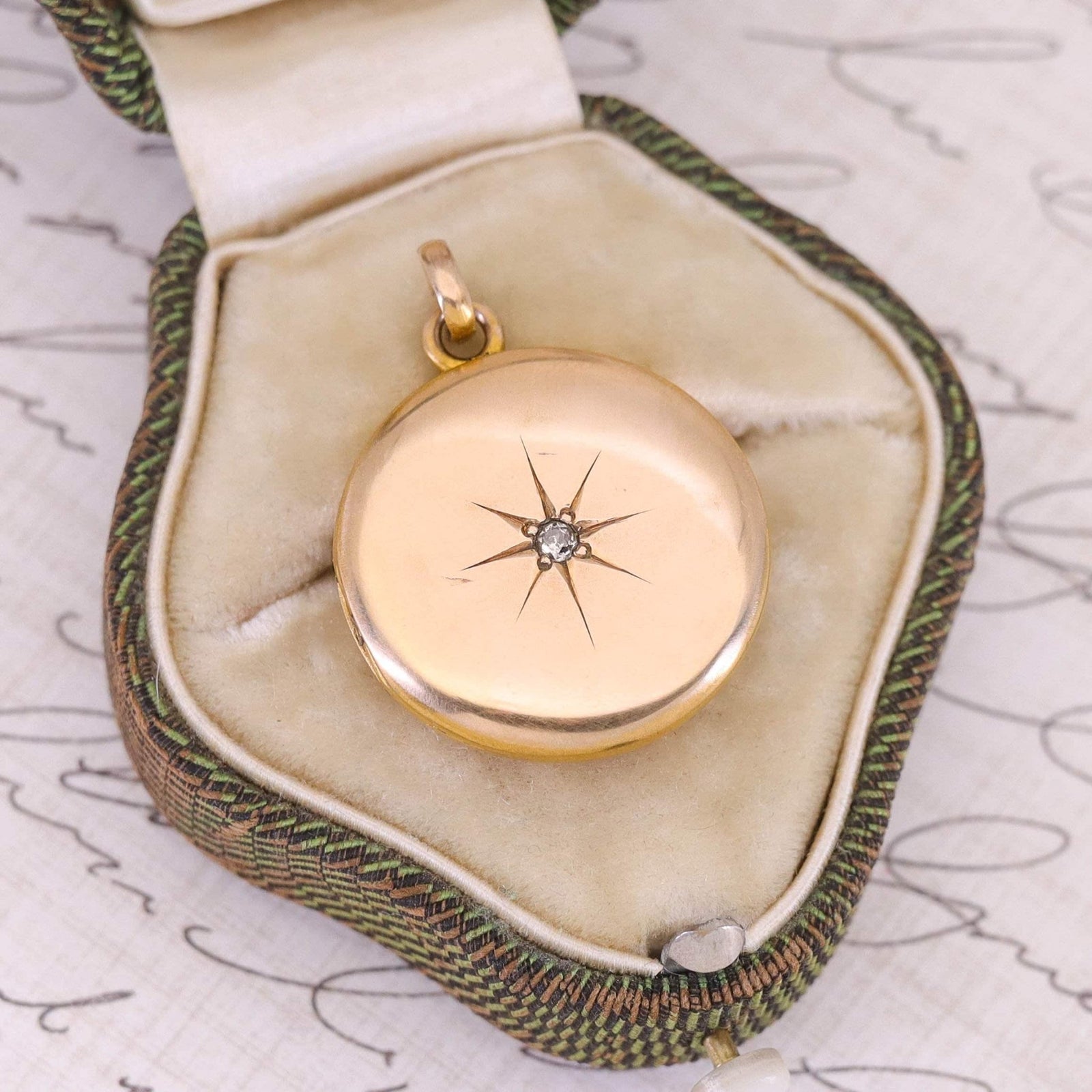 Antique Diamond Star Locket of 10k Gold - Trademark Antiques