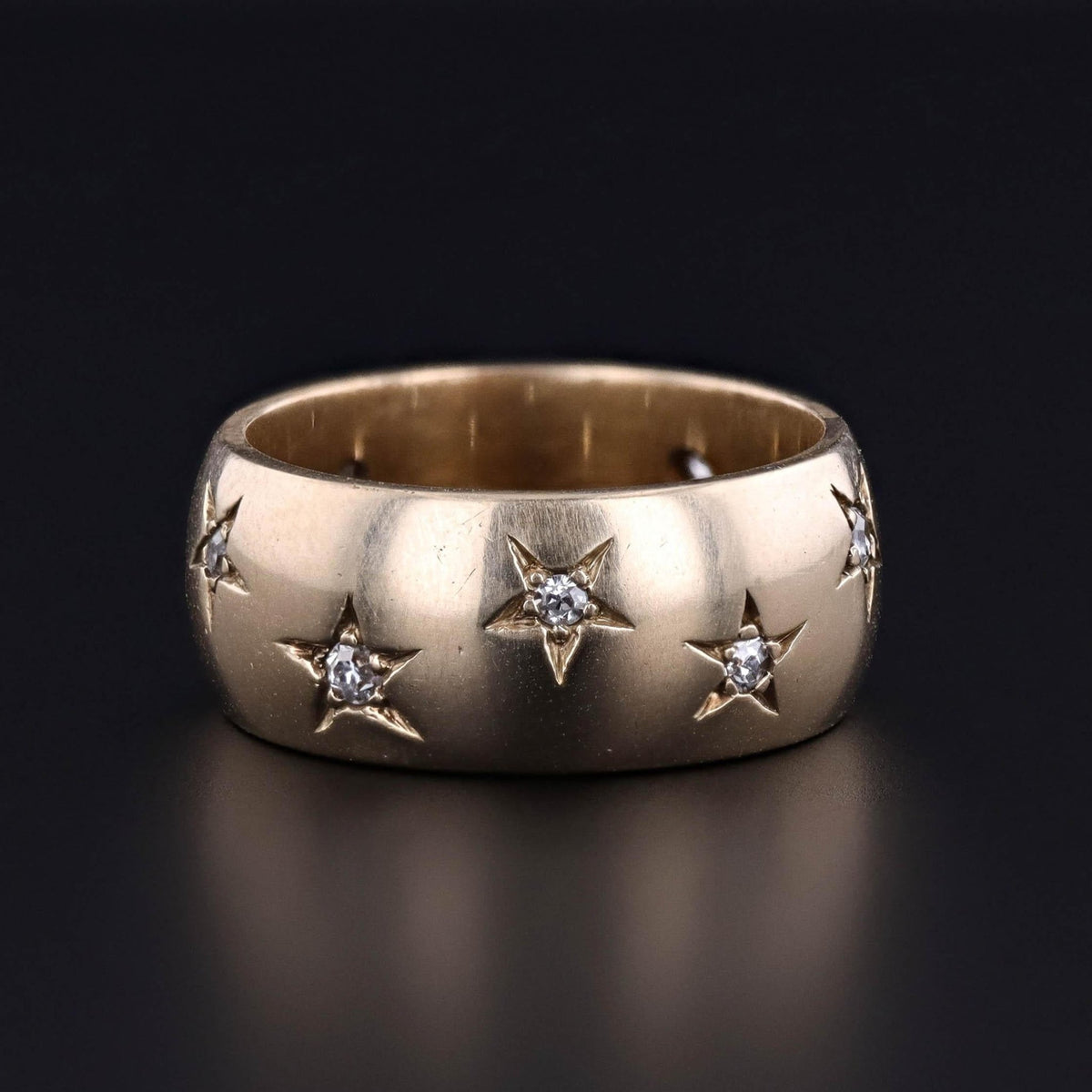 Antique Diamond Star Wide Band Ring of 14k Gold - Trademark Antiques