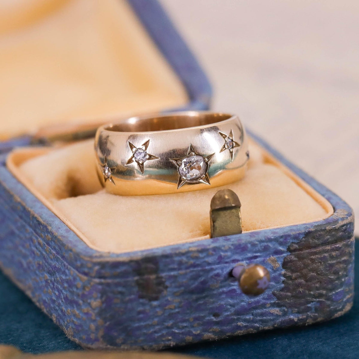 Antique Diamond Star Wide Band Ring of 14k Gold - Trademark Antiques