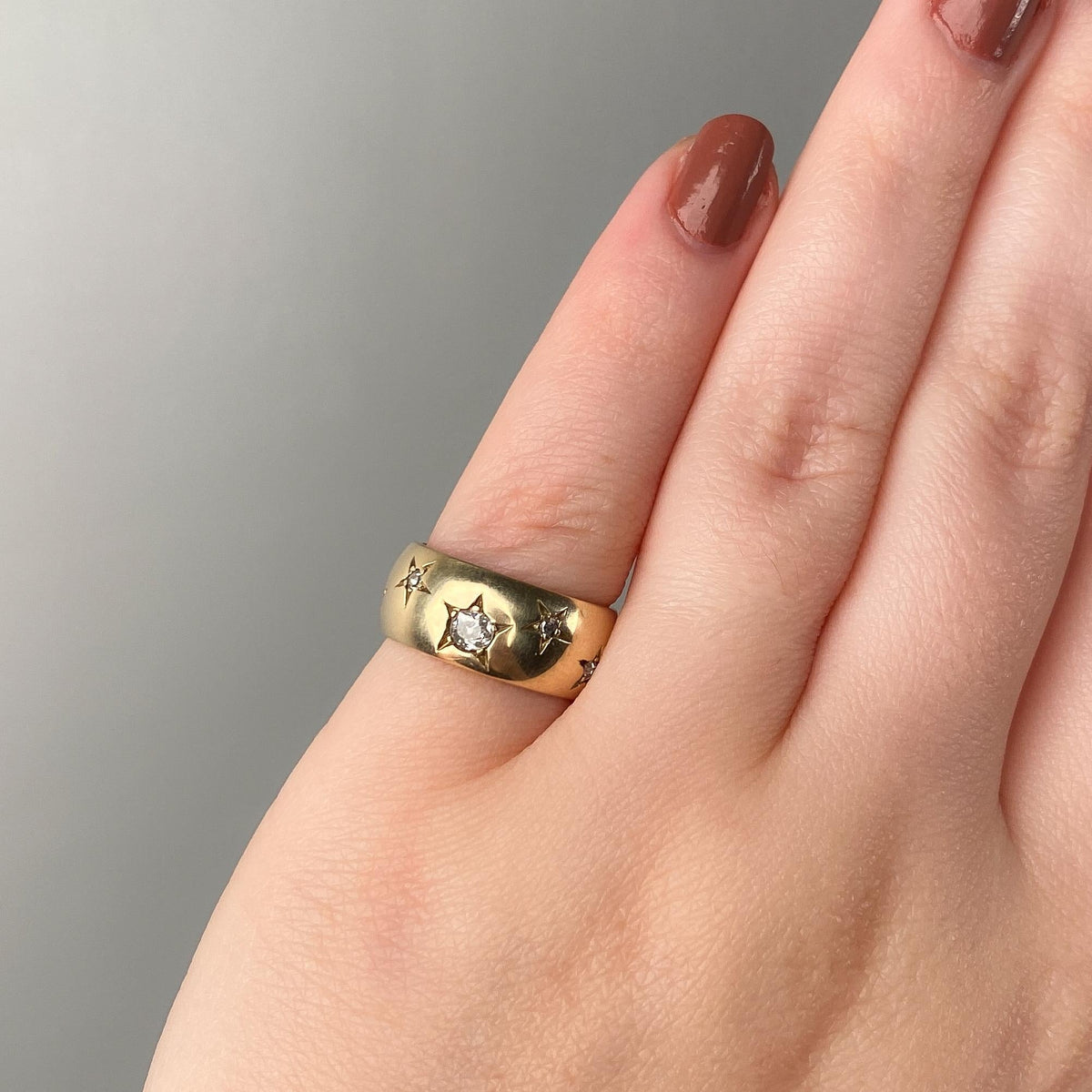 Antique Diamond Star Wide Band Ring of 14k Gold - Trademark Antiques