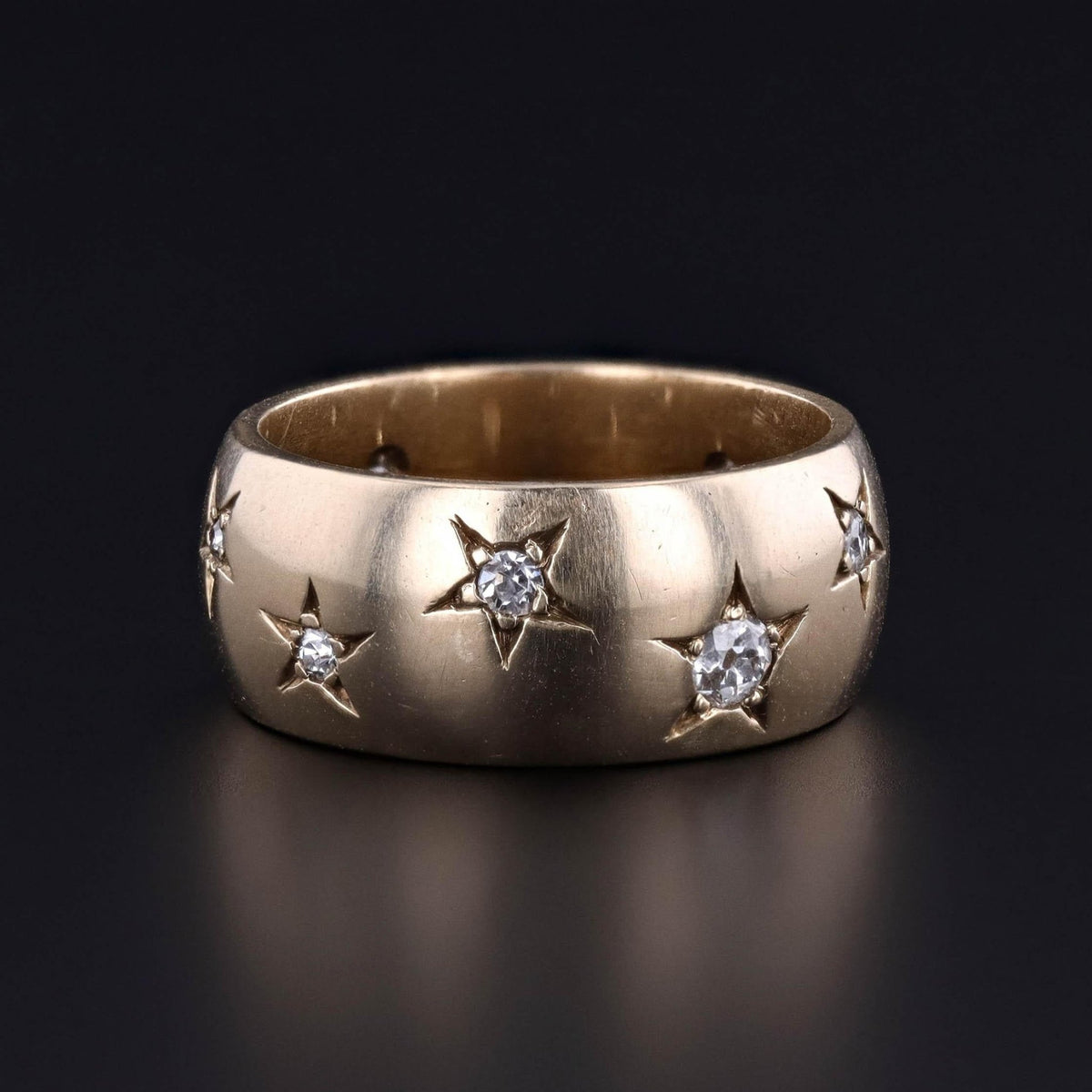 Antique Diamond Star Wide Band Ring of 14k Gold - Trademark Antiques