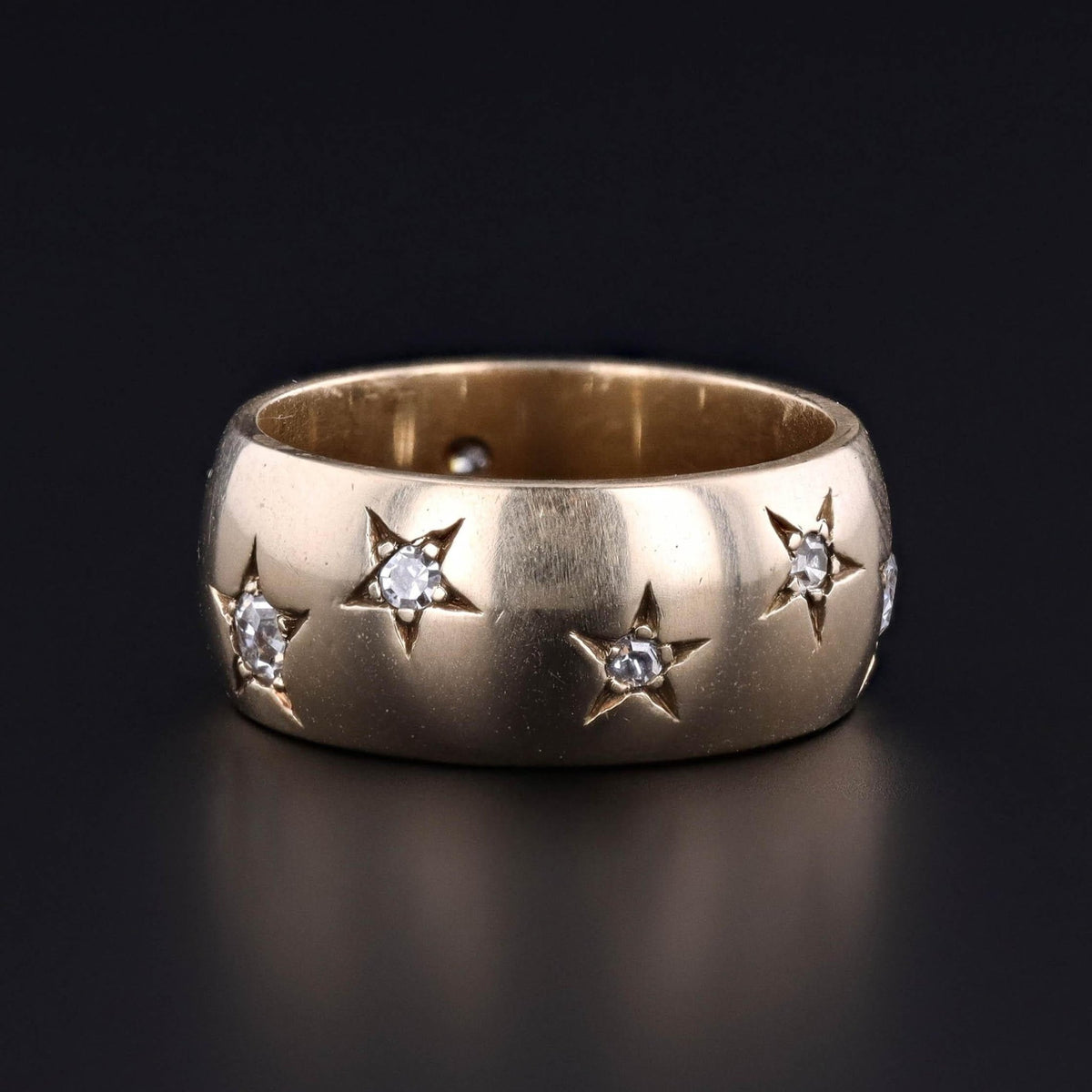 Antique Diamond Star Wide Band Ring of 14k Gold - Trademark Antiques