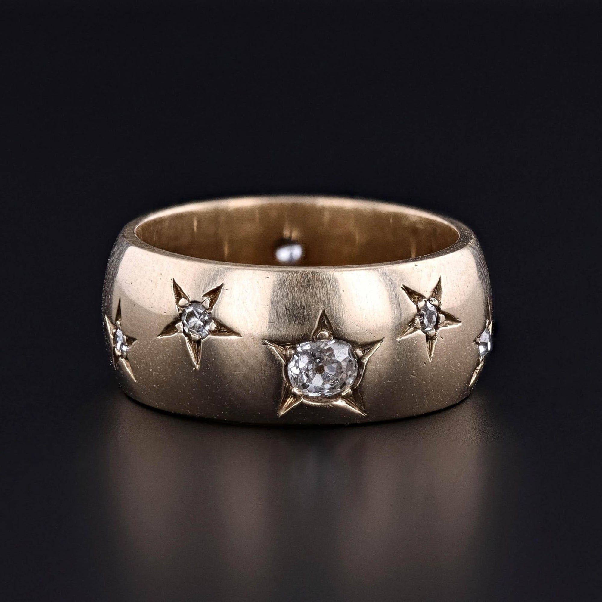 Antique Diamond Star Wide Band Ring of 14k Gold - Trademark Antiques