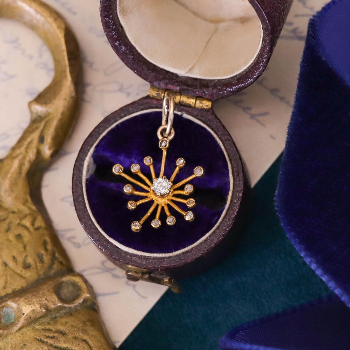 Antique Diamond Starburst Charm of 18k Gold - Trademark Antiques