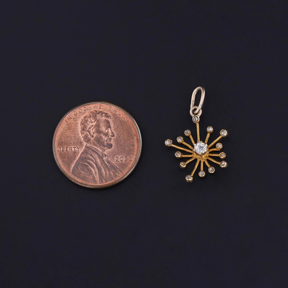 Antique Diamond Starburst Charm of 18k Gold - Trademark Antiques