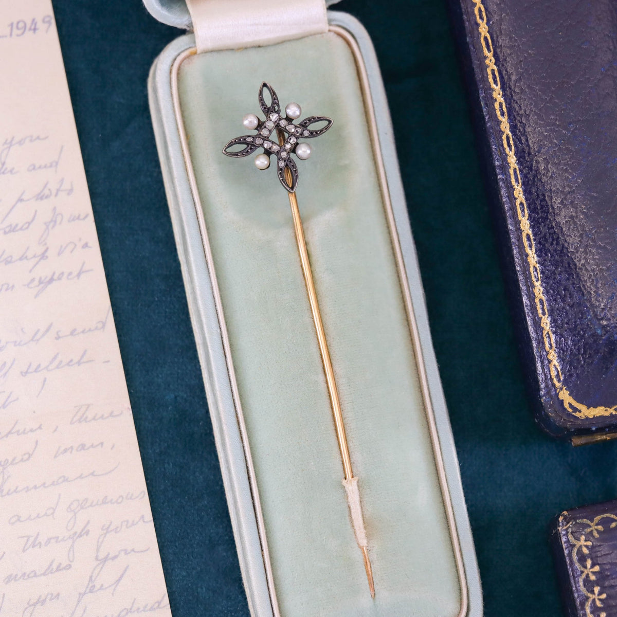 Antique Diamond Stickpin of Silver &amp; 18k Gold - Trademark Antiques