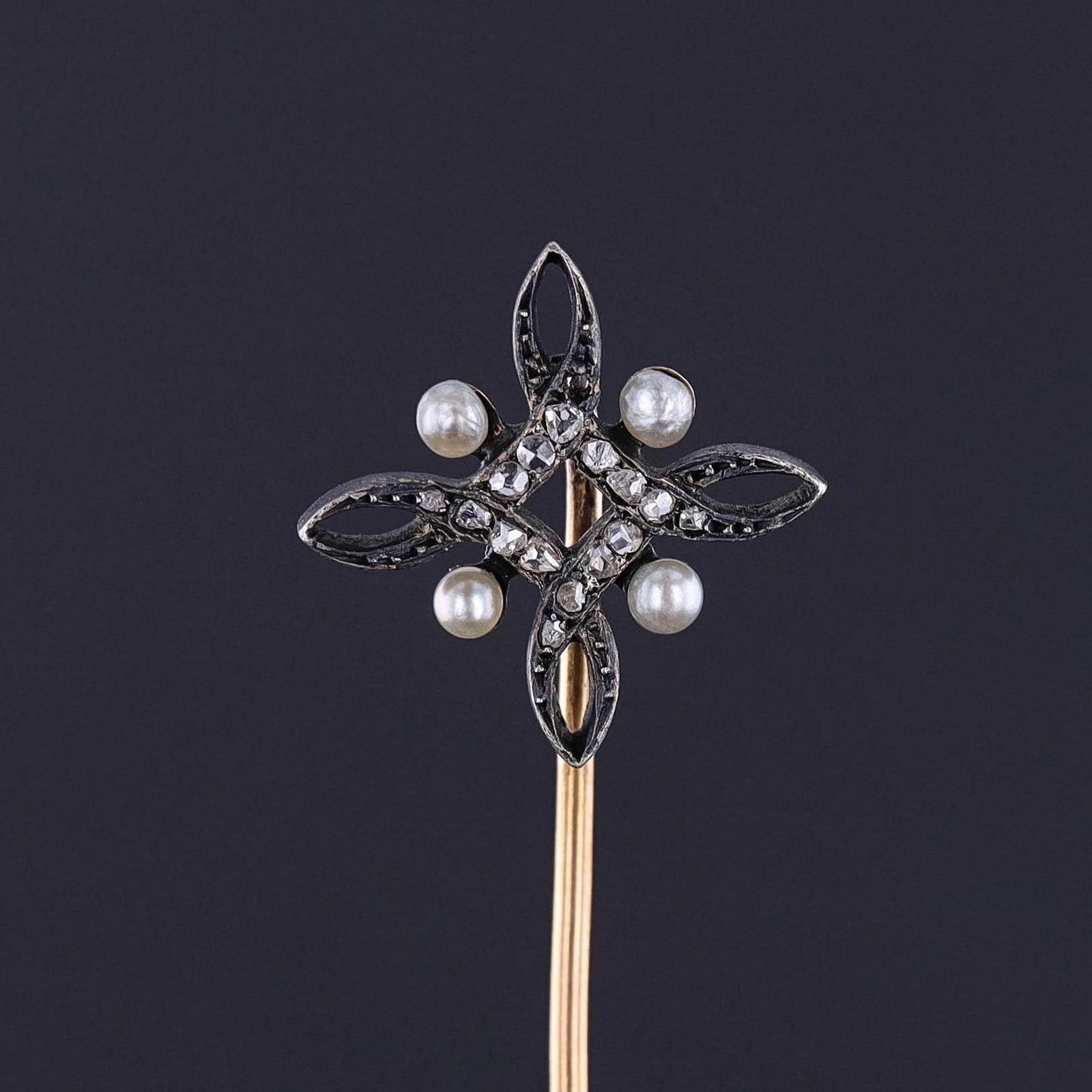 Antique Diamond Stickpin of Silver & 18k Gold - Trademark Antiques