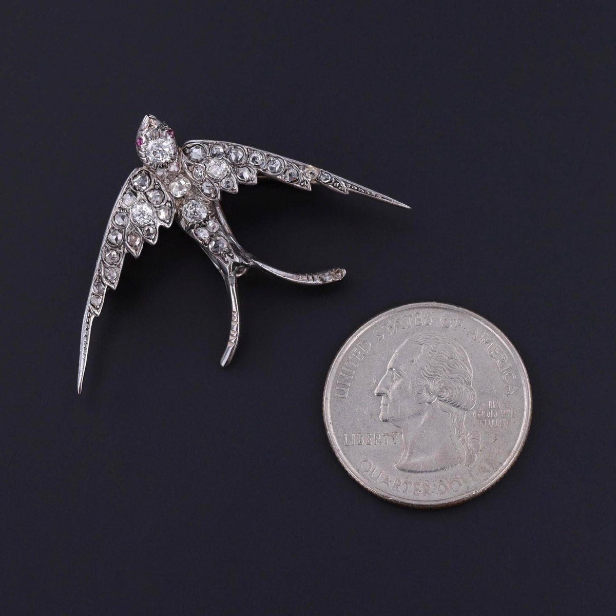 Antique Diamond Swallow Brooch - Trademark Antiques