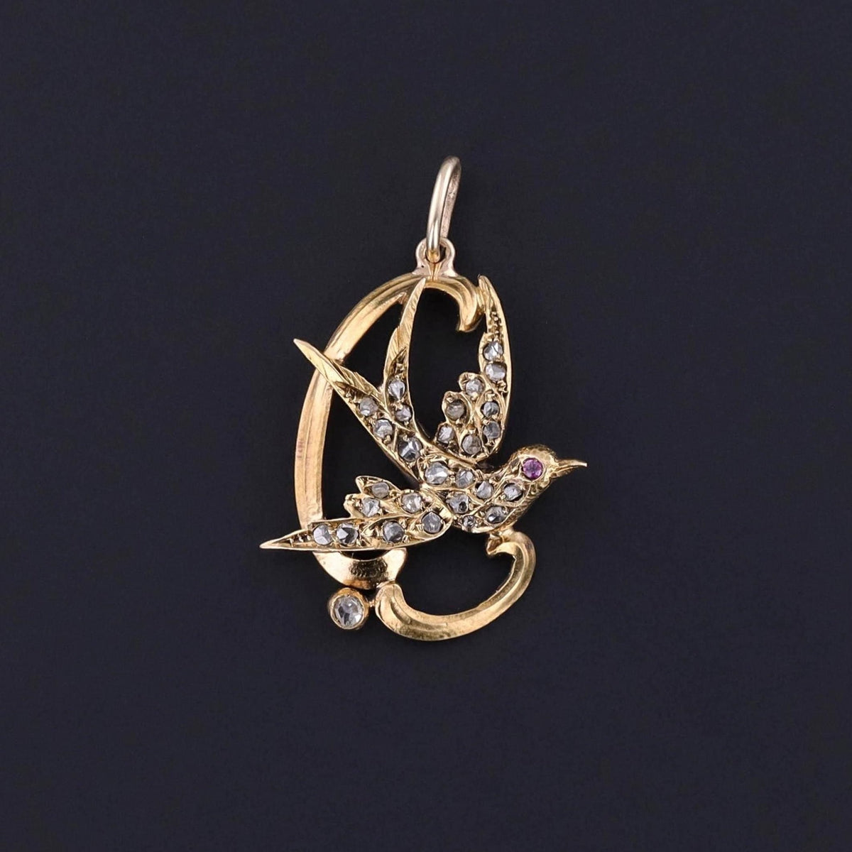 Antique Diamond Swallow Pendant of 18k Gold - Trademark Antiques