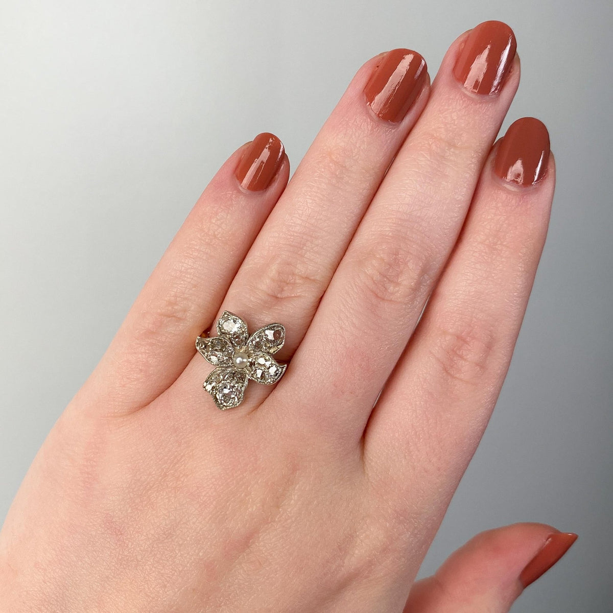 Antique Diamond Violet Flower Ring of 14k Gold - Trademark Antiques