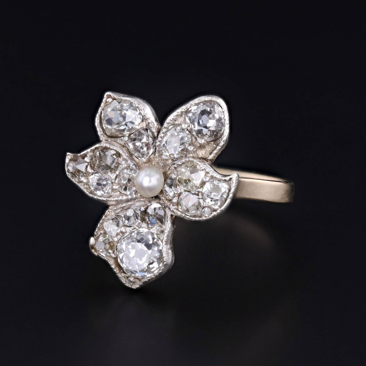 Antique Diamond Violet Flower Ring of 14k Gold - Trademark Antiques