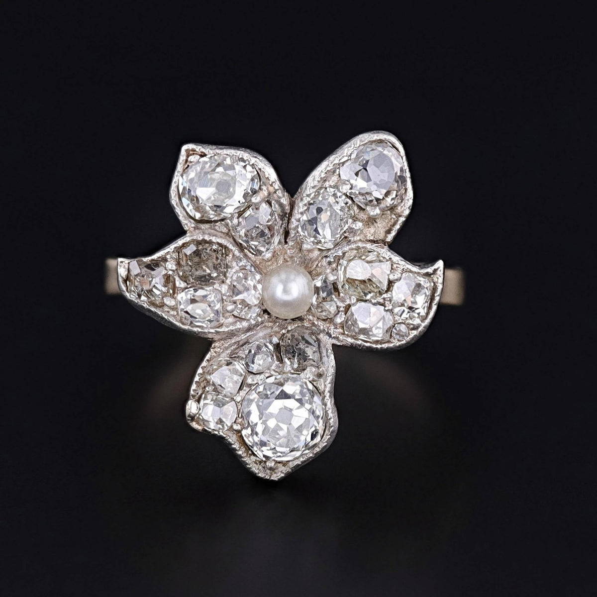 Antique Diamond Violet Flower Ring of 14k Gold - Trademark Antiques