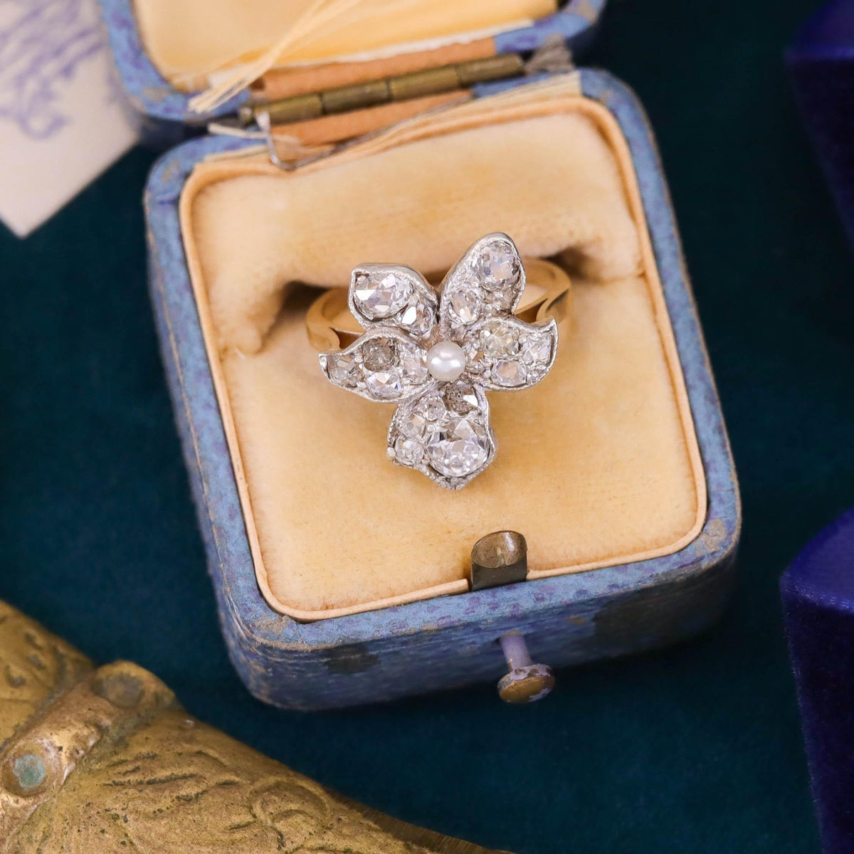 Antique Diamond Violet Flower Ring of 14k Gold - Trademark Antiques