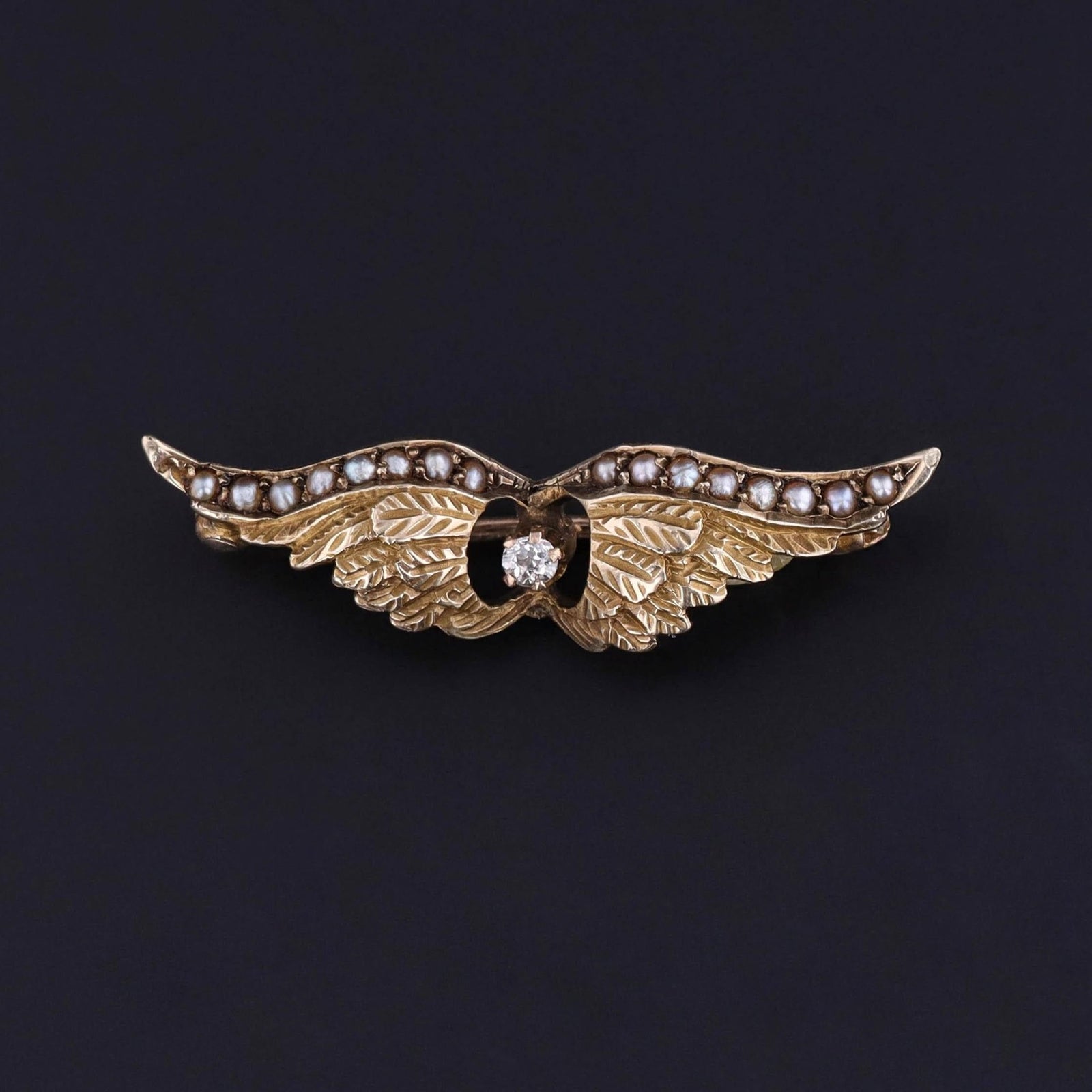 Antique Diamond Wings Brooch of 10k Gold - Trademark Antiques