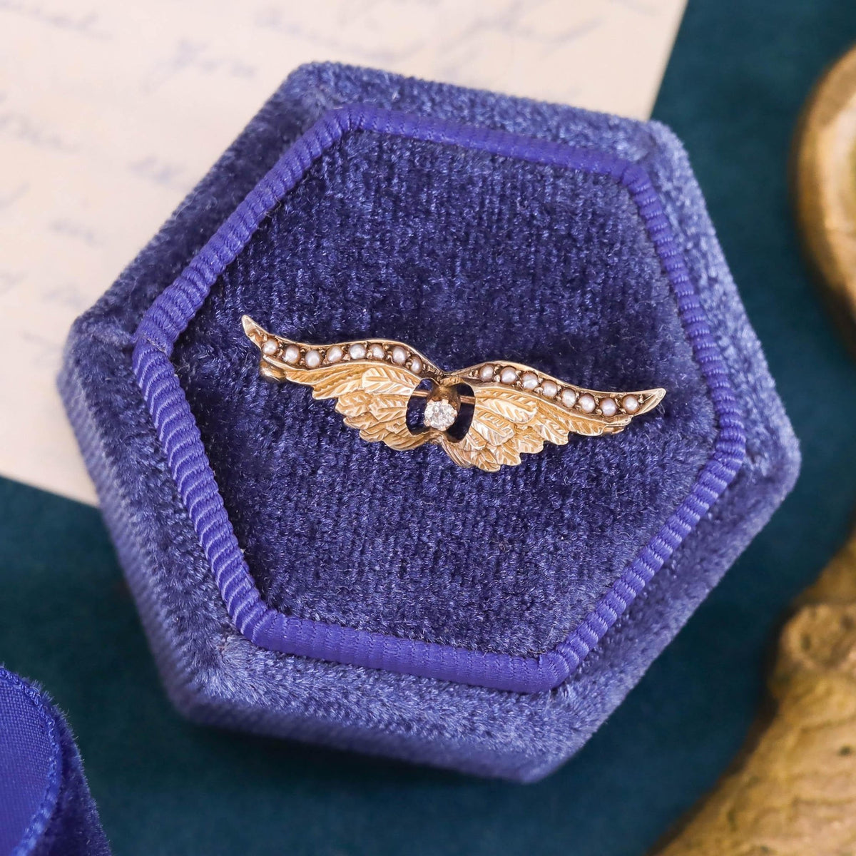 Antique Diamond Wings Brooch of 10k Gold - Trademark Antiques