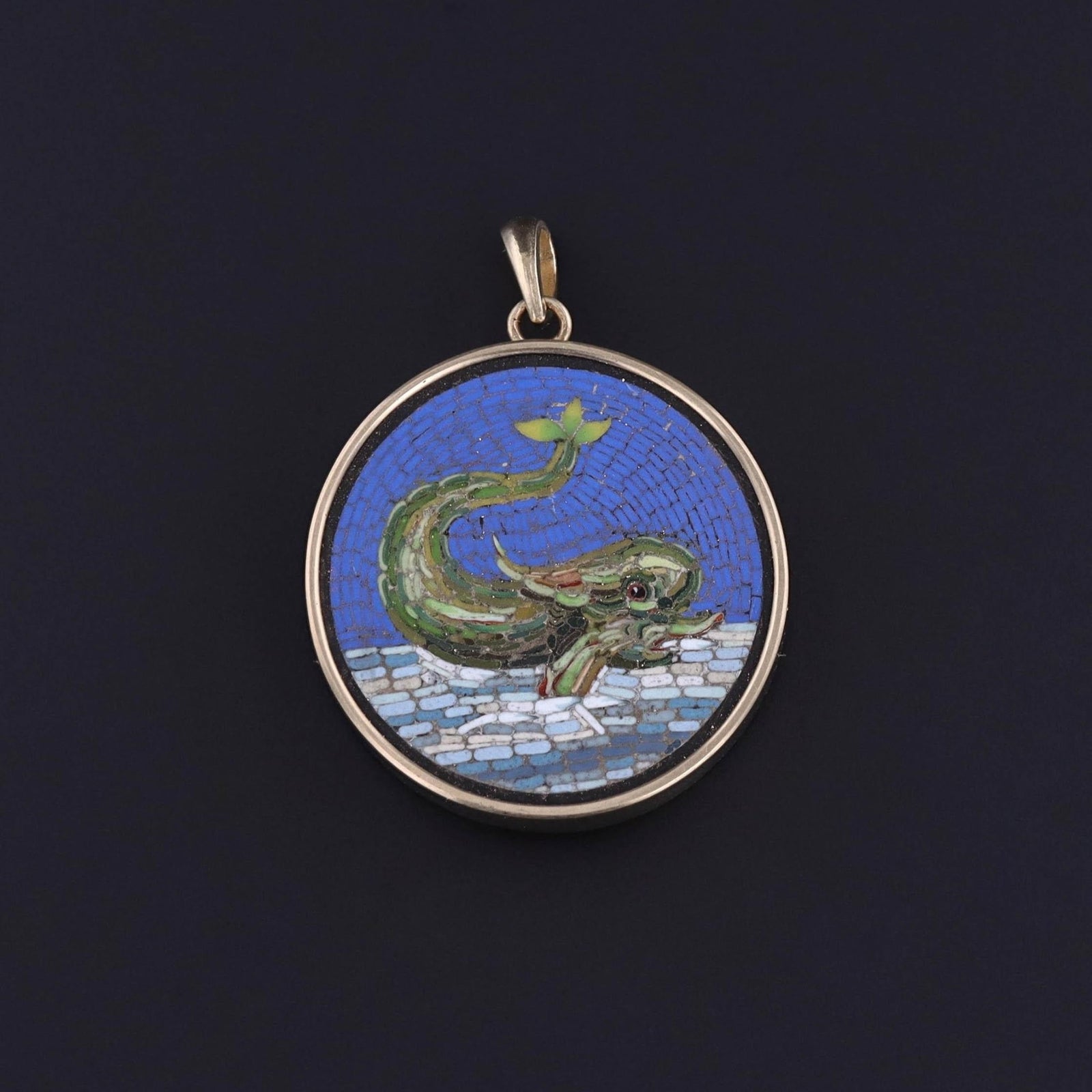 Antique Dolphin Micromosaic Pendant of 14k Gold - Trademark Antiques