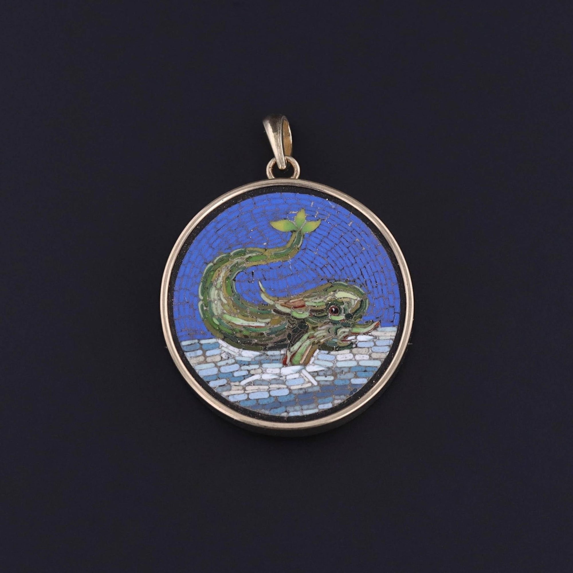 Antique Dolphin Micromosaic Pendant of 14k Gold - Trademark Antiques