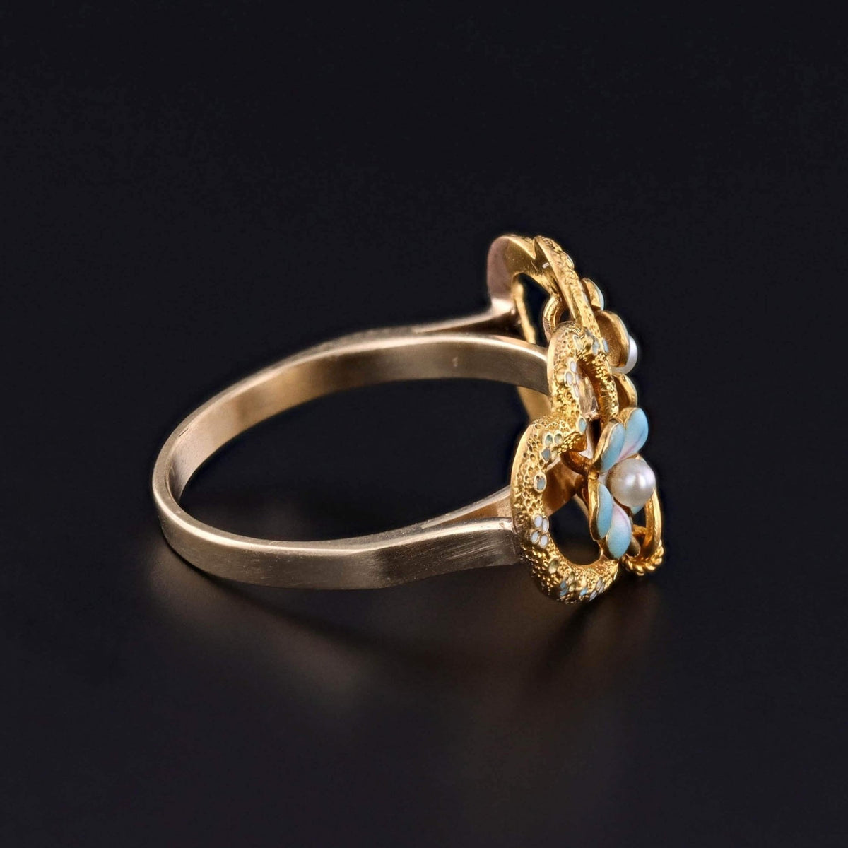 Antique Double Heart Forget - Me - Not Ring of 14k Gold - Trademark Antiques