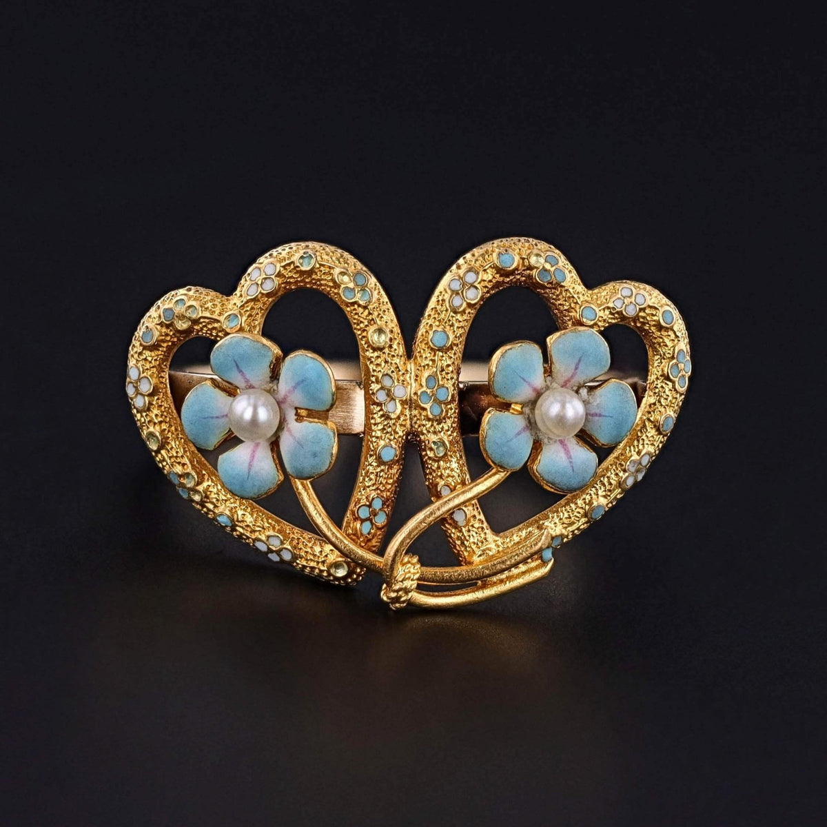 Antique Double Heart Forget - Me - Not Ring of 14k Gold - Trademark Antiques