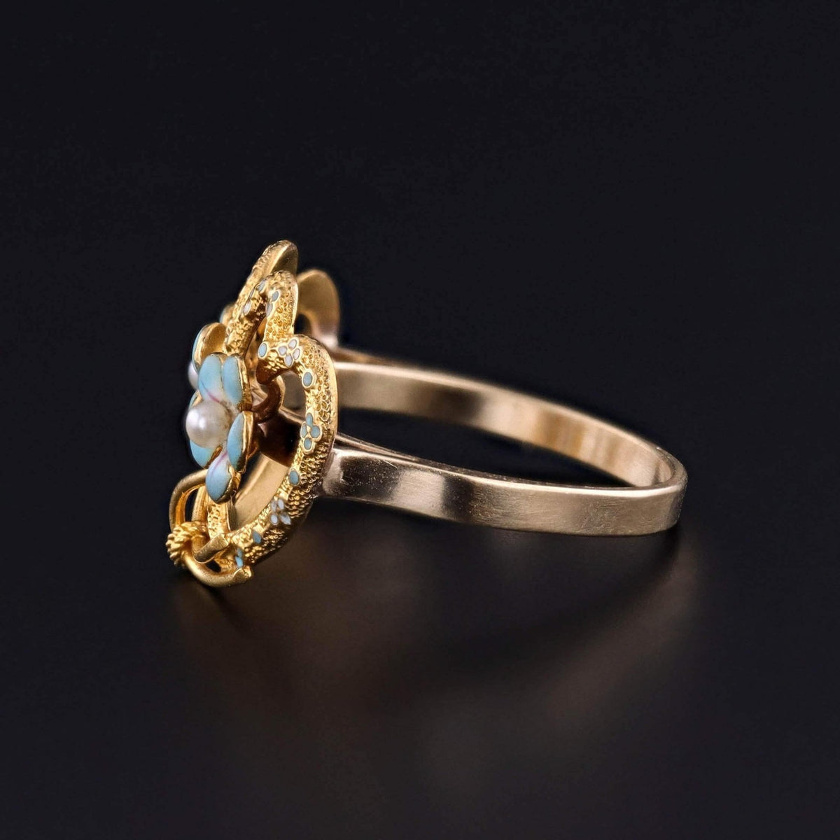 Antique Double Heart Forget - Me - Not Ring of 14k Gold - Trademark Antiques
