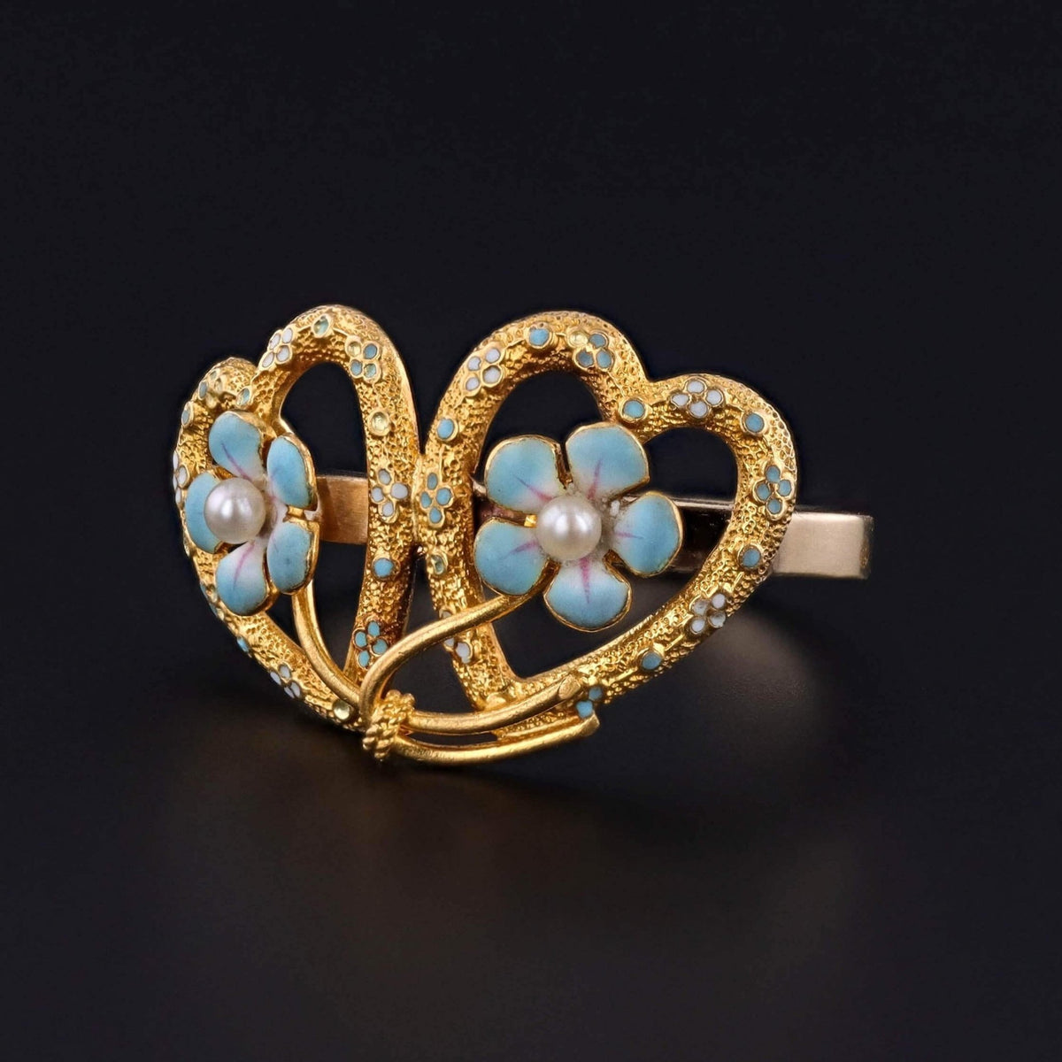 Antique Double Heart Forget - Me - Not Ring of 14k Gold - Trademark Antiques